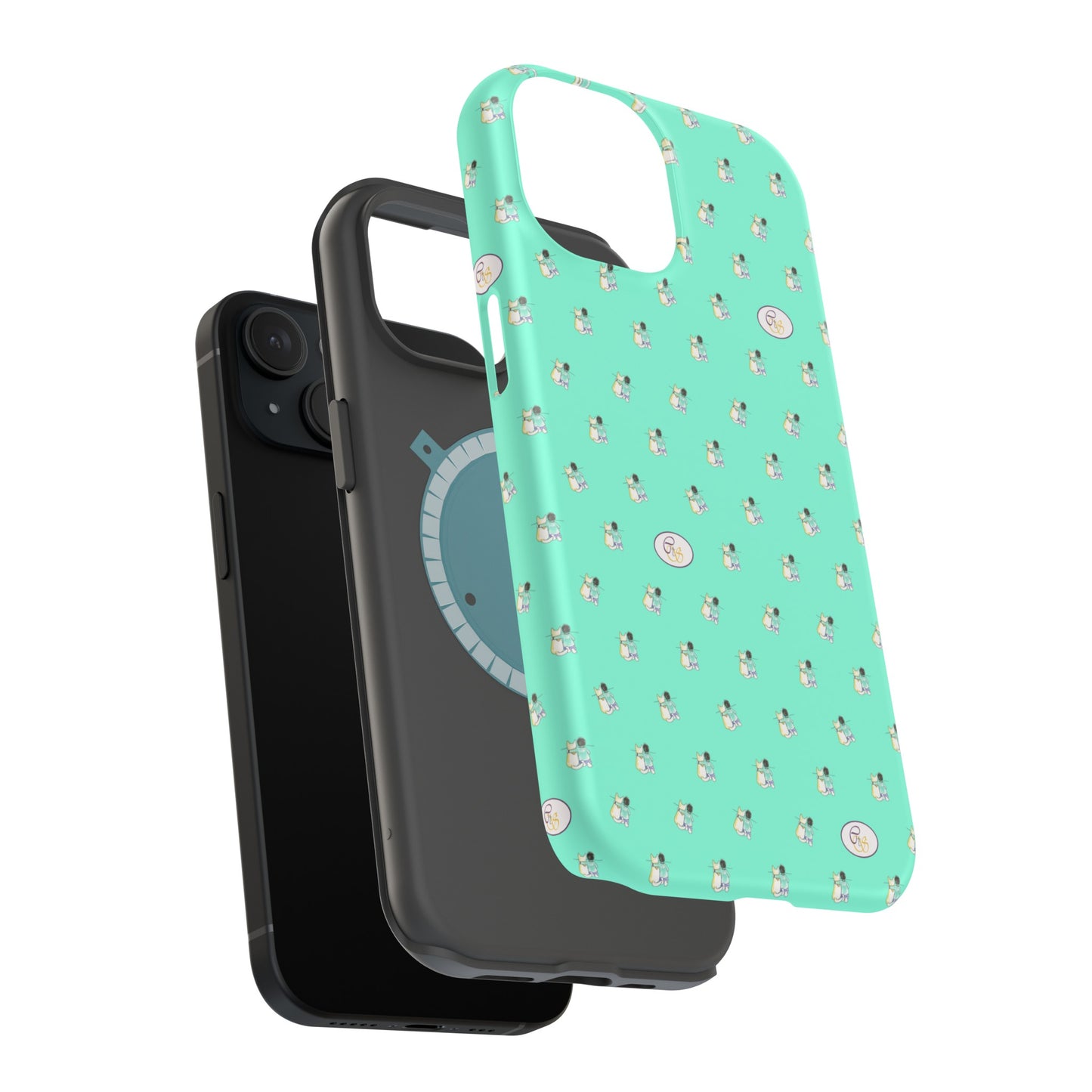 CTS Aqua - repeat pattern boy and dog, Impact-Resistant Phone Cases by artist Marie Frederique