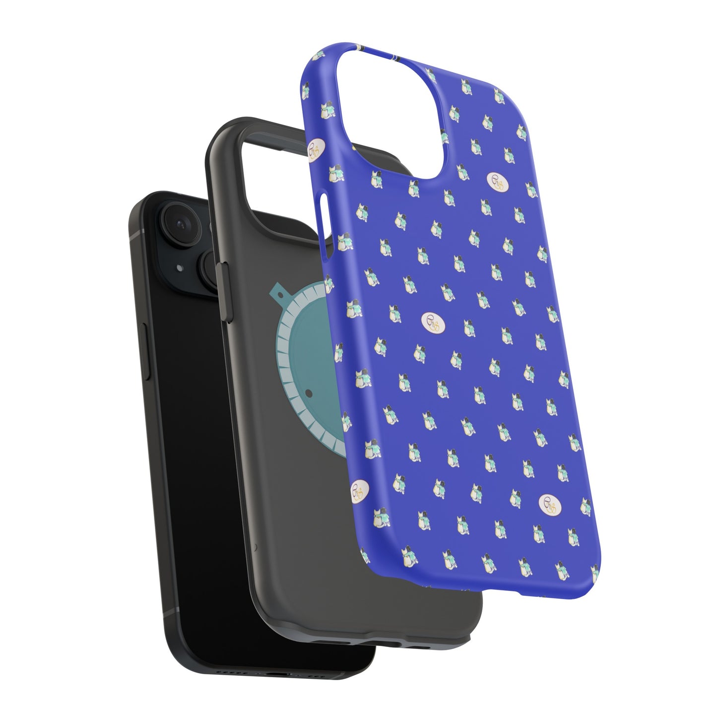 CTS Blue - repeat pattern boy and dog, Impact-Resistant Phone Cases by artist Marie Frederique