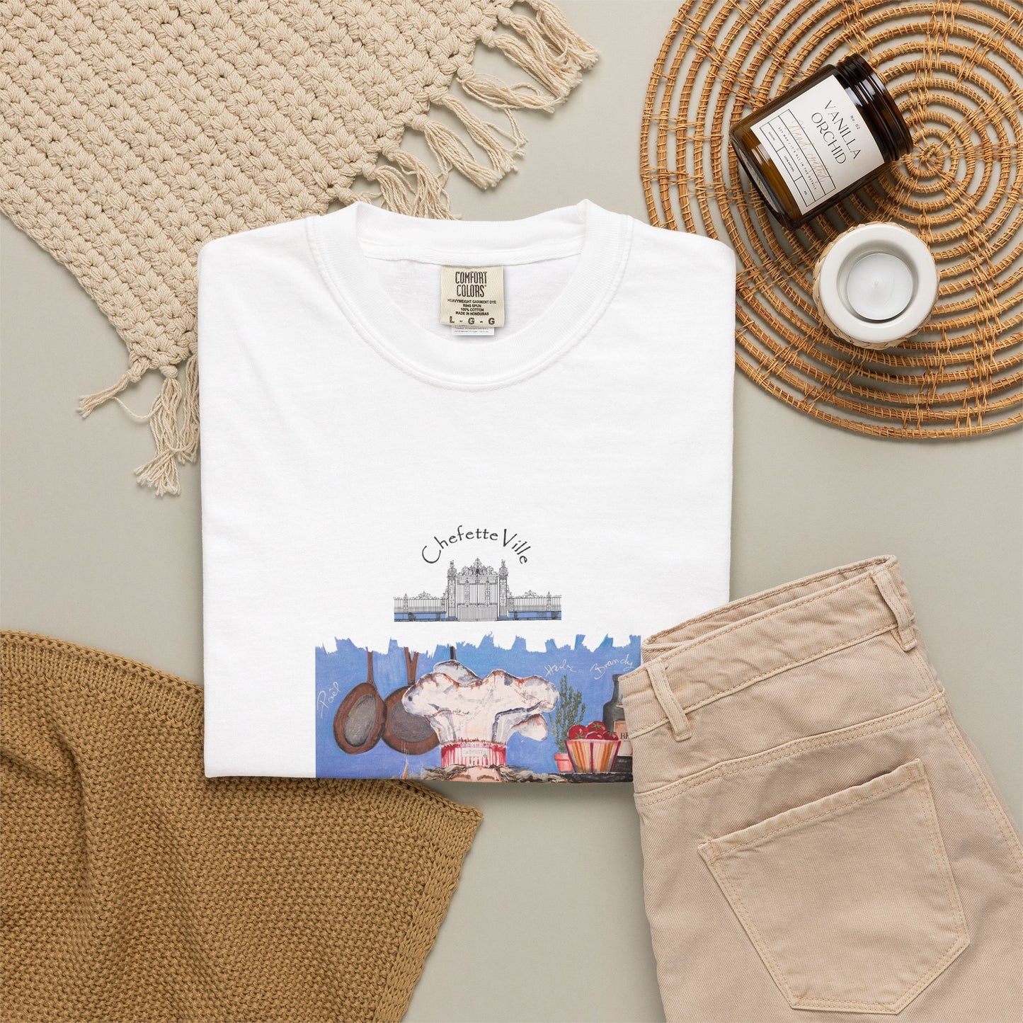 Crepes Suzette, French Collage T-Shirt - Chefetteville ‘La Petite Vie’ Artistic Graphic Tee by artist Marie Frederique