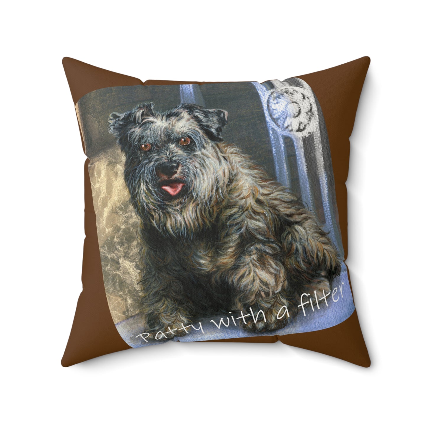 Dog Print, Portrait of Patty with a filter - Faux Suede square Pillow by artist Marie Frederique