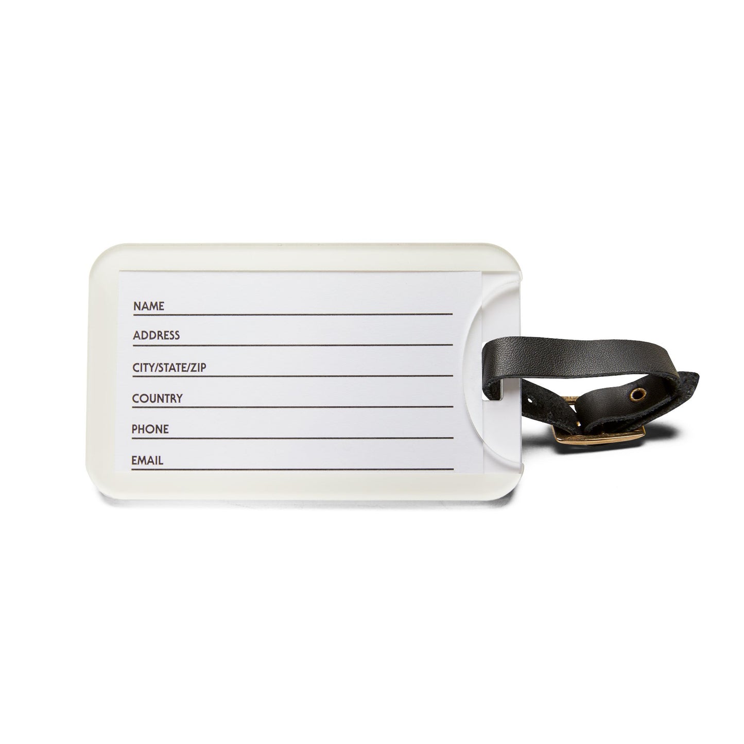 Luggage Tag with leather strap, Tropical Leaves Blue and White by artist Marie Frederique