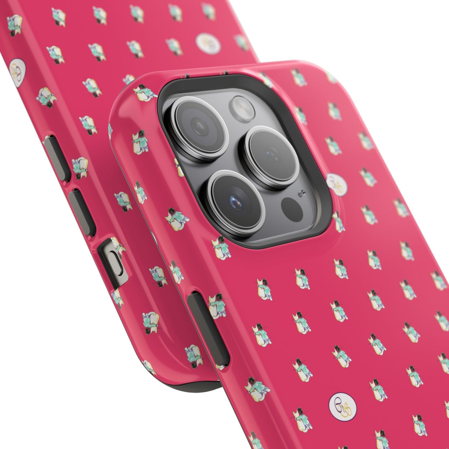 CTS Pink - repeat pattern boy and dog, Impact-Resistant Phone Cases by artist Marie Frederique