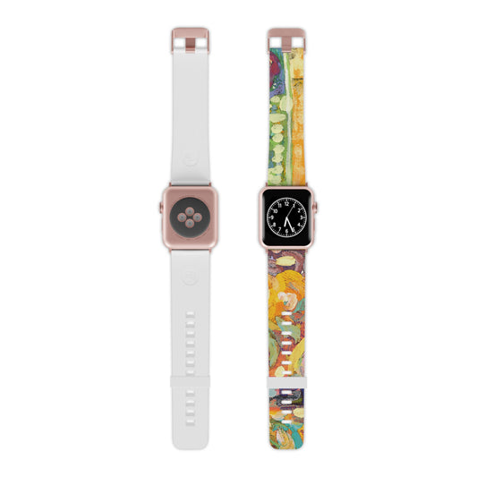 Apple multicolored yellow abstract design Watch Band for Apple Watch 8 inch length (Loop band is white) by artist Marie Frederique