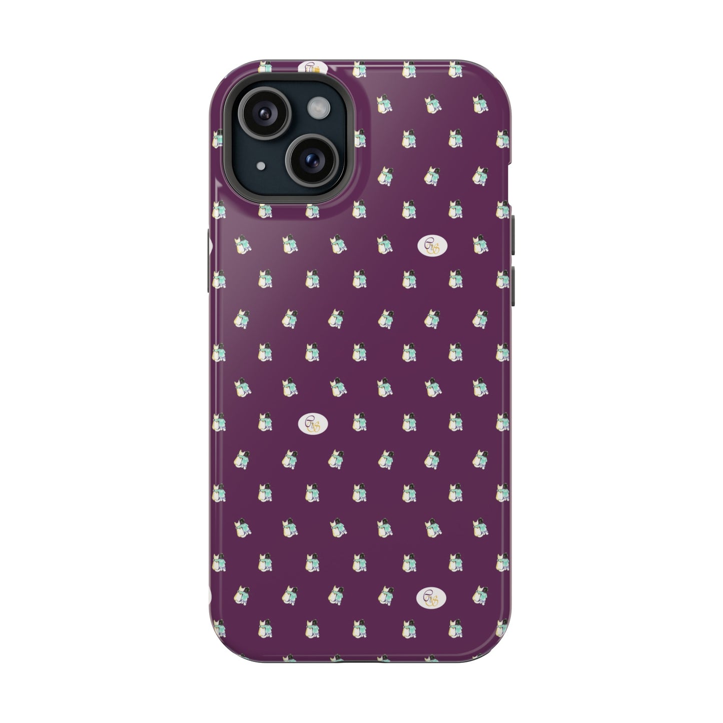 CTS Purple - repeat pattern boy and dog, Impact-Resistant Phone Cases by artist Marie Frederique