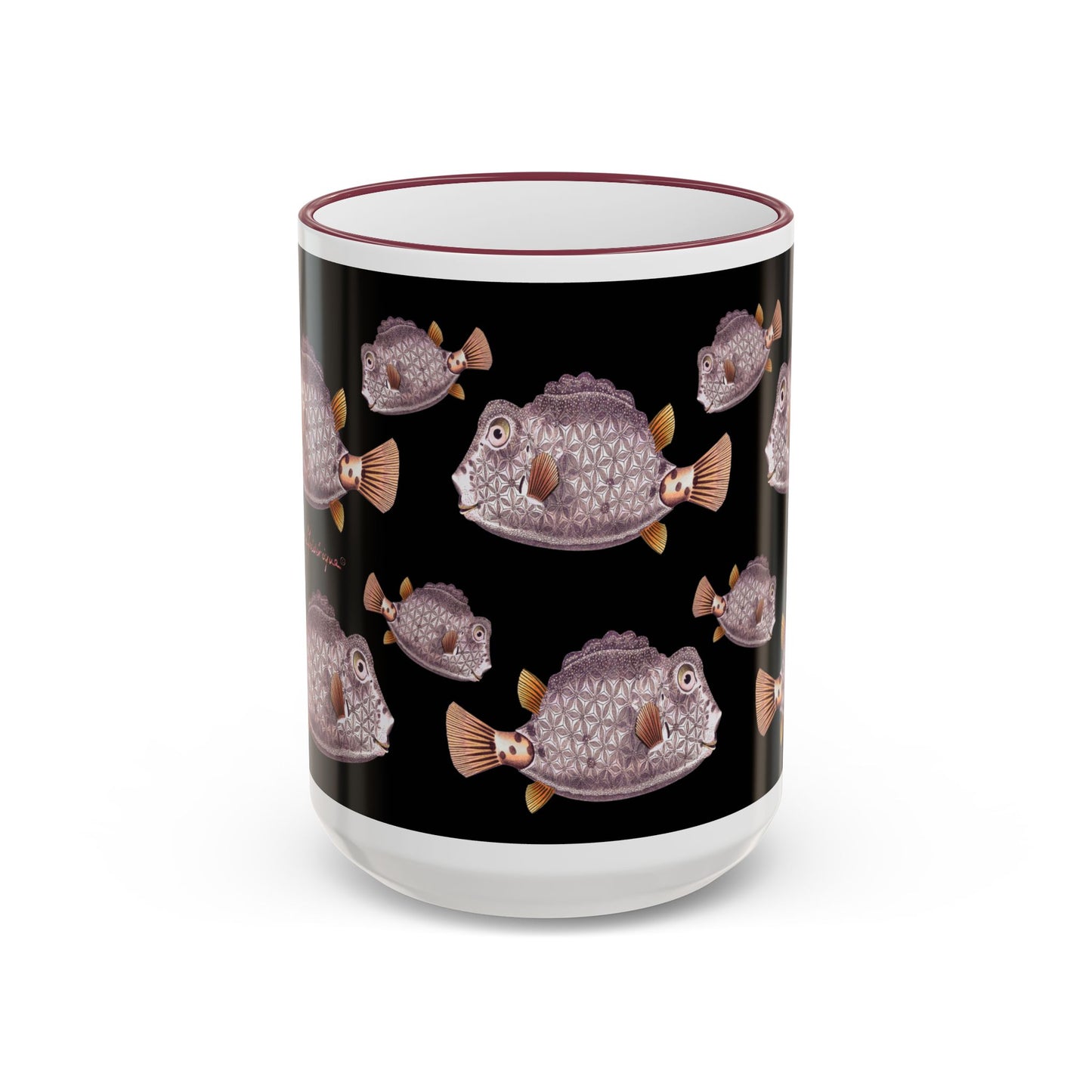 Box Fish Pattern Accent Rim Mug (11oz/15oz) by artist Marie Frederique