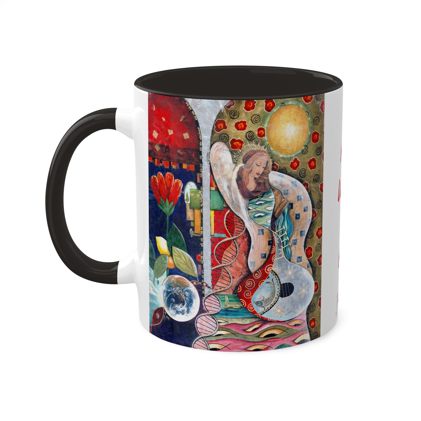 Mother Mary - Colorful Mug in 5 colors, Red Black, Light green, Blue and Pink 11oz By Artist Marie Frederique