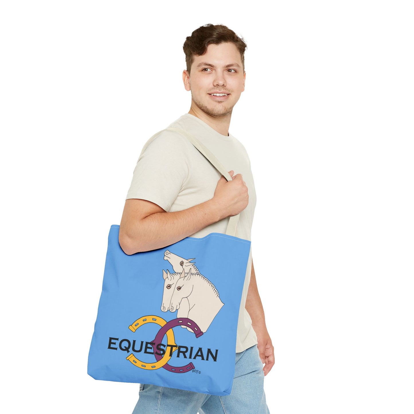 EQUESTRIAN CTS, Light Blue Tote Bag in 3 sizes and black or beige handles by artist Marie Frederique