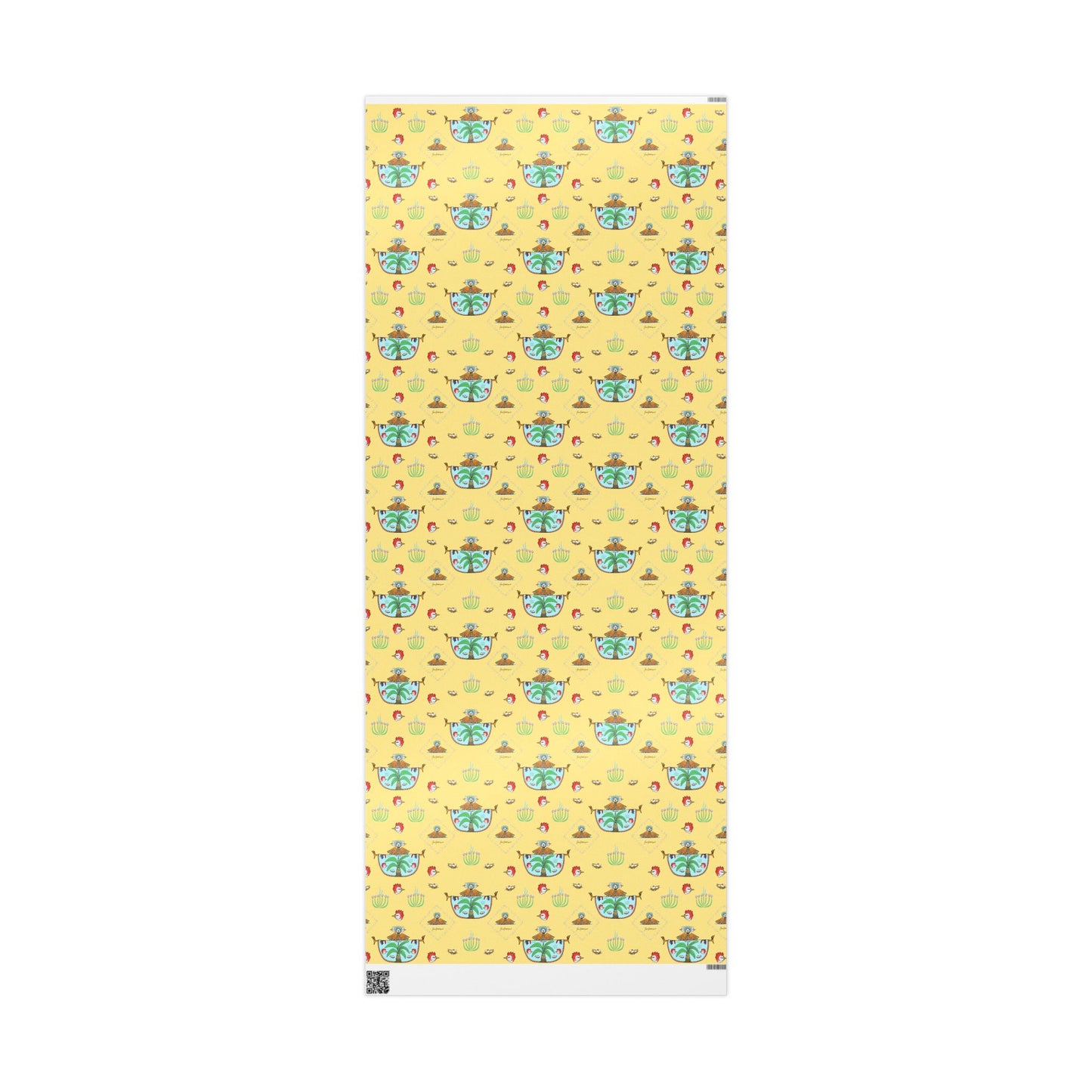 Spring Garden Chicken Wrapping Paper Roll — Yellow Floral chicken Pattern Gift Wrap by artist Marie Frederique