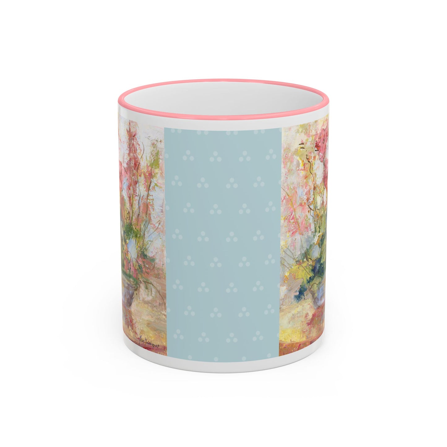 Floral Watercolor Accent Rim Mug — Pastel Bouquet Coffee Cup (11oz & 15oz) by artist Marie Frederique
