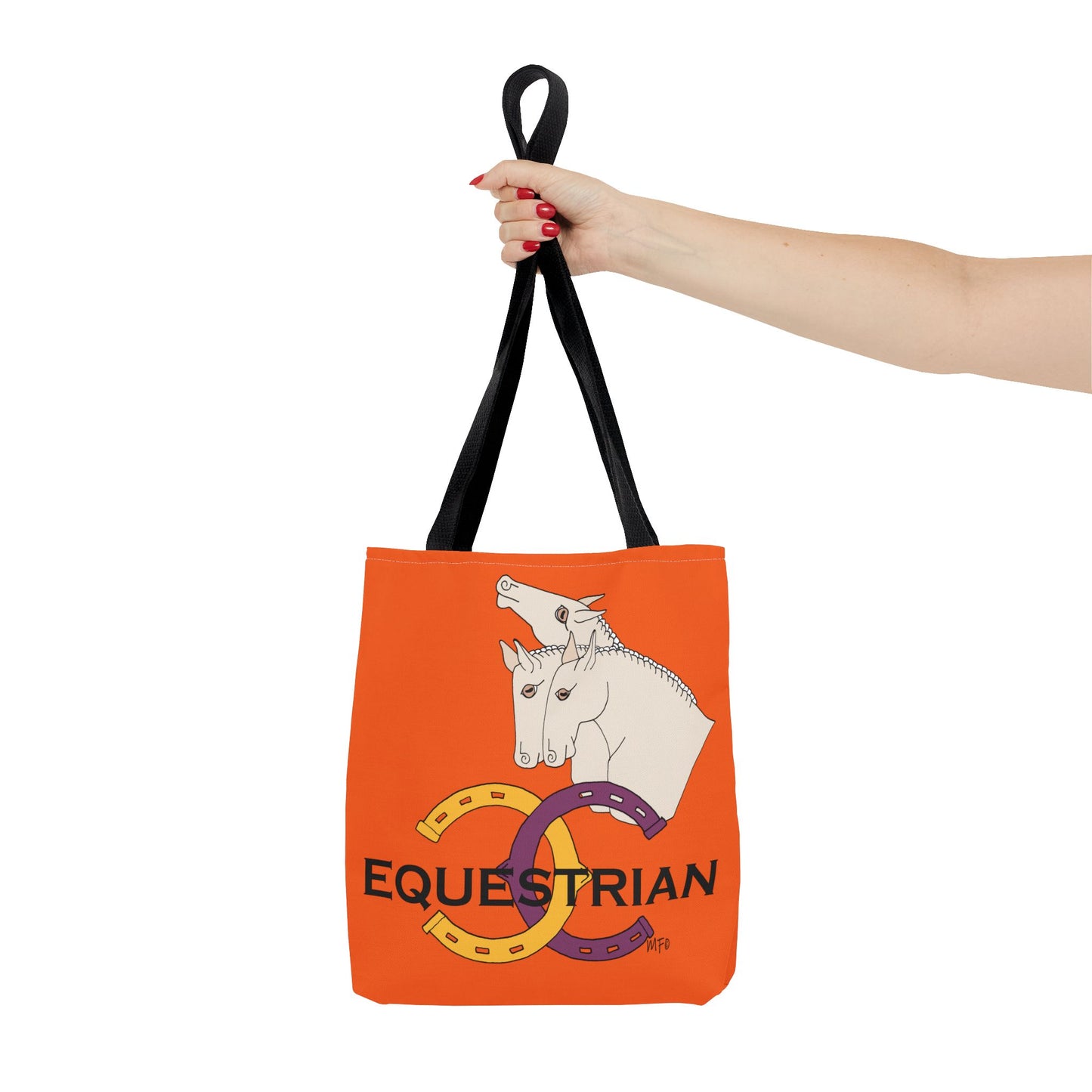 EQUESTRIAN CTS, Orange Tote Bag in 3 sizes and black or beige handles by artist Marie Frederique