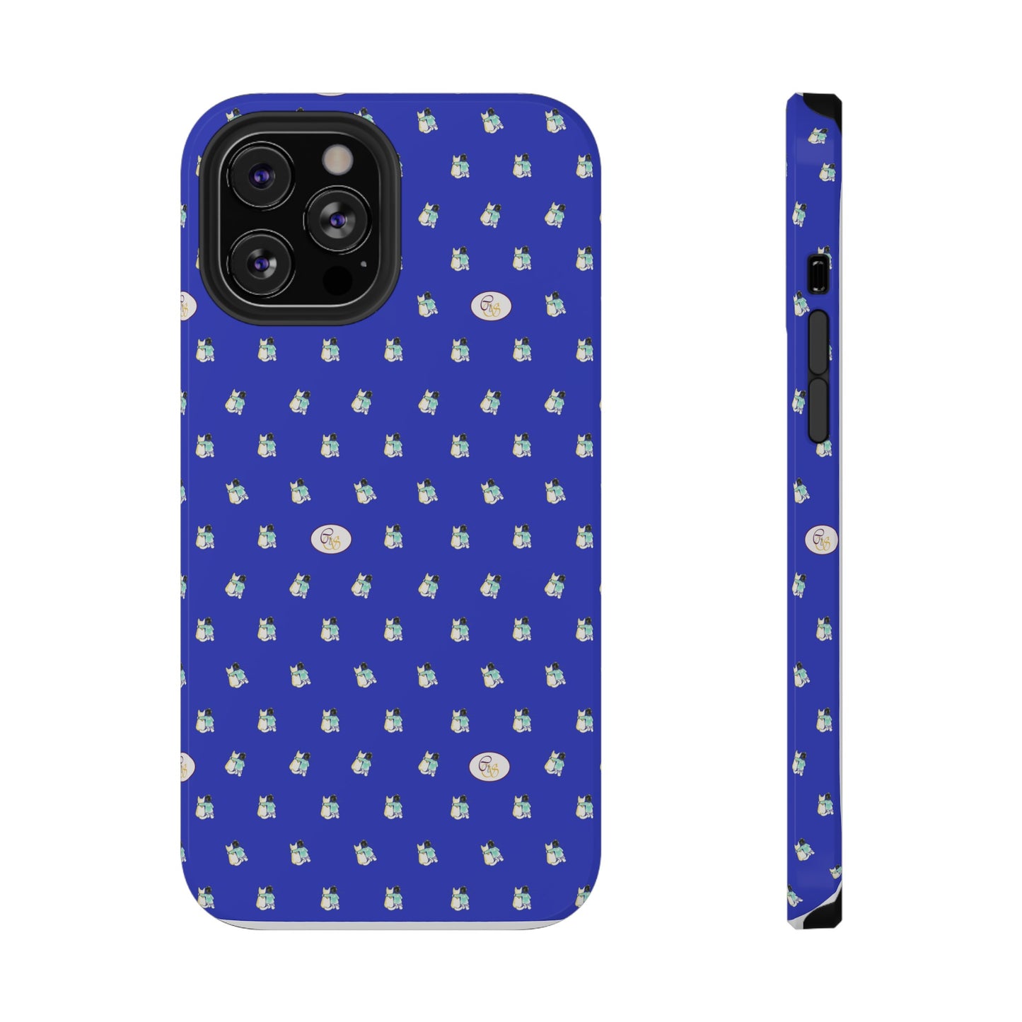 CTS Blue - repeat pattern boy and dog, Impact-Resistant Phone Cases by artist Marie Frederique