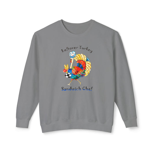 Thanksgiving Turkey Sandwich Chef - Unisex Lightweight Crewneck Sweatshirt by artist Marie Frederique
