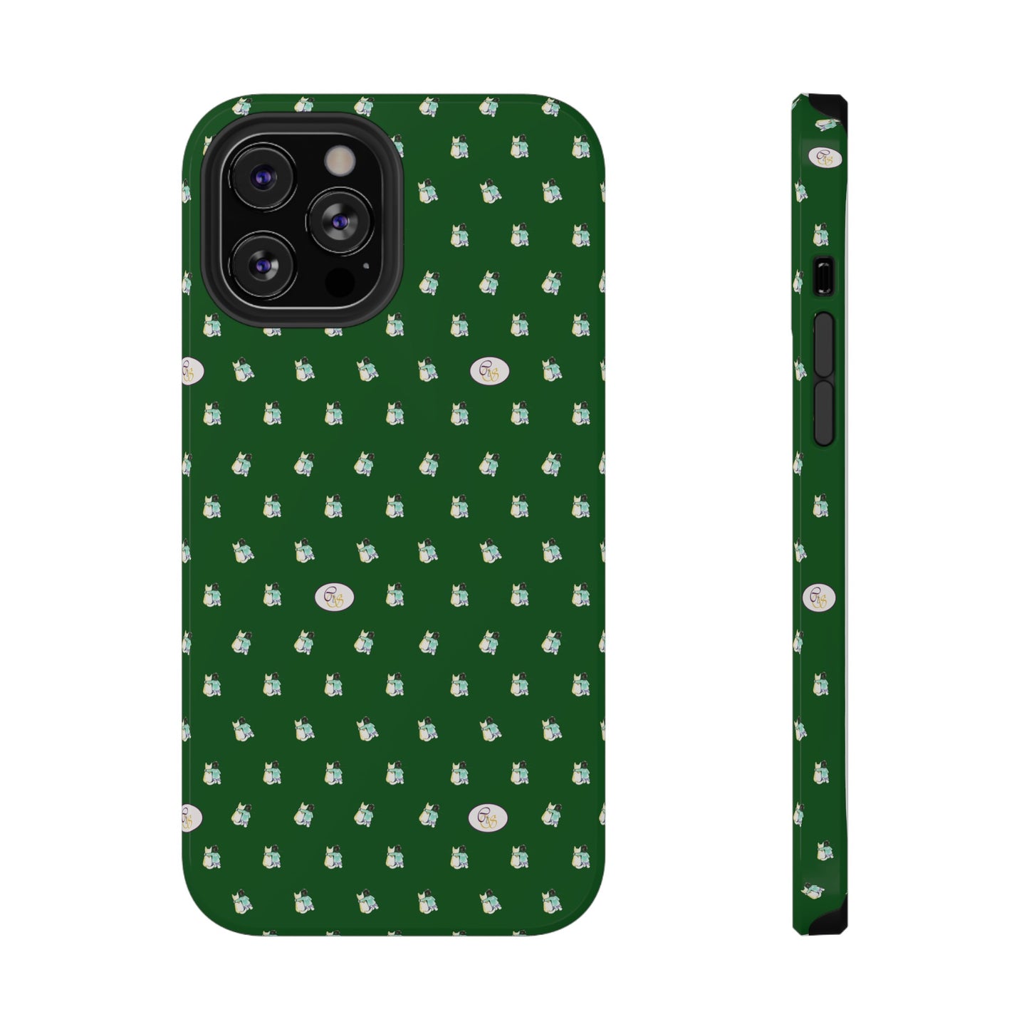 CTS Green - repeat pattern boy and dog, Impact-Resistant Phone Cases by artist Marie Frederique