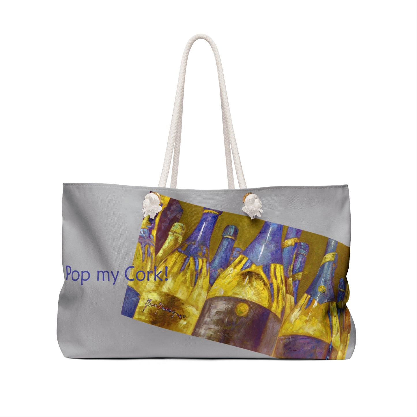 Celebration, Pop my Cork! light grey Weekender Bag by artist Marie Frederique