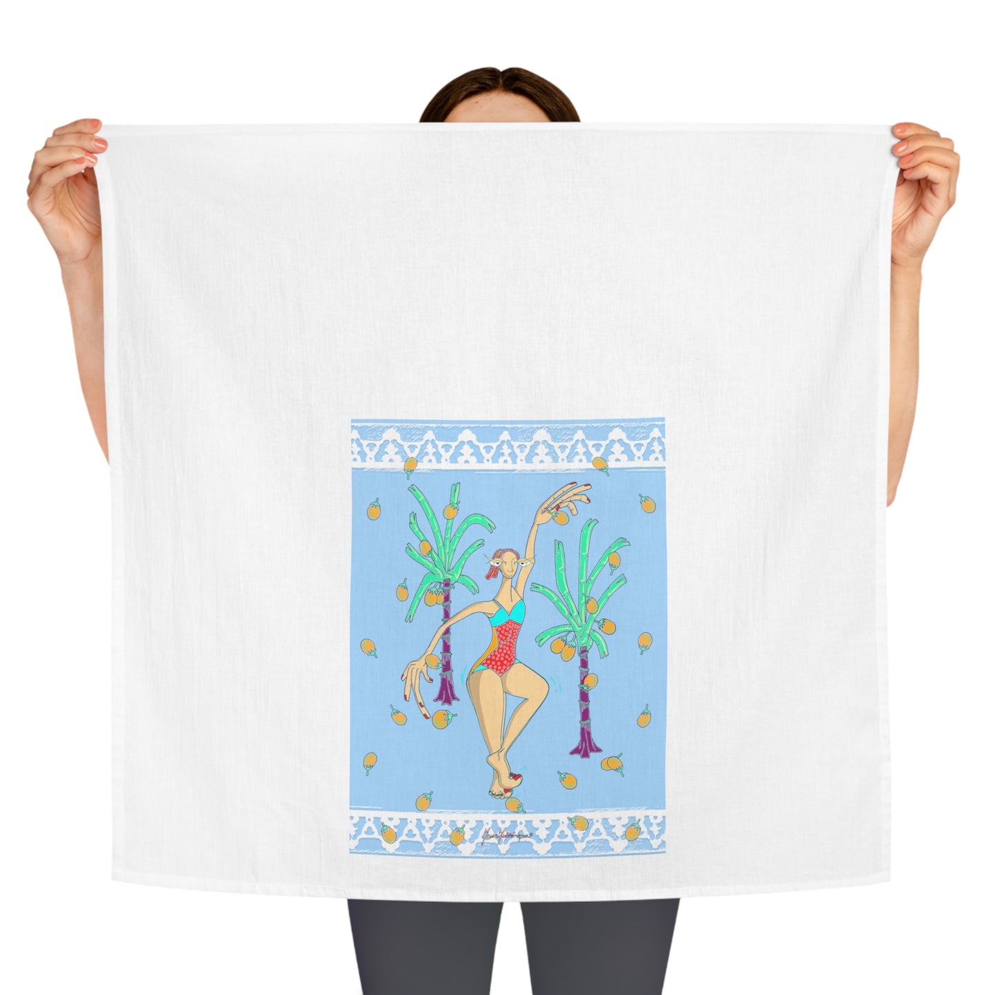 Tropical Garden Tea Towel – Fruit & Palm Print Kitchen Towel by artist Marie Frederique