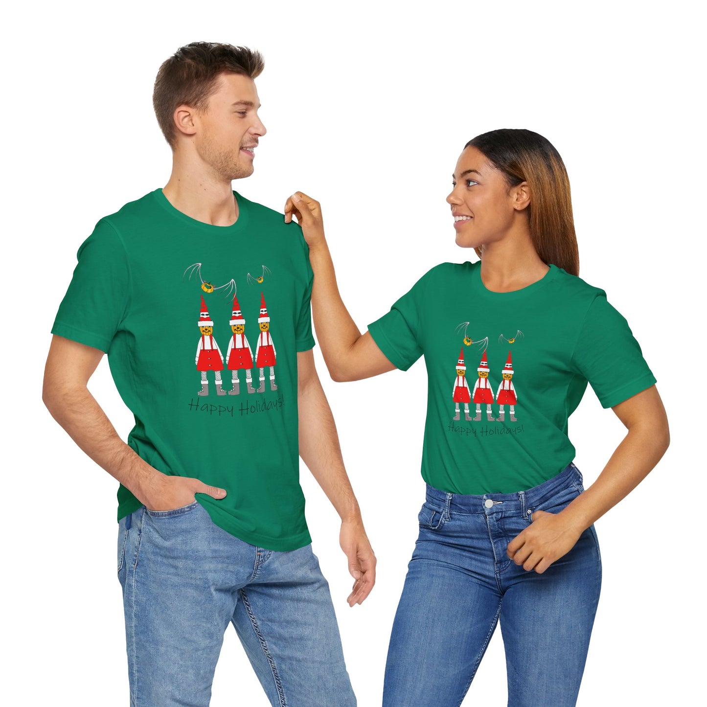 Holiday Pumpkin Santas - Unisex Short Sleeve Tee by artist Marie Frederique