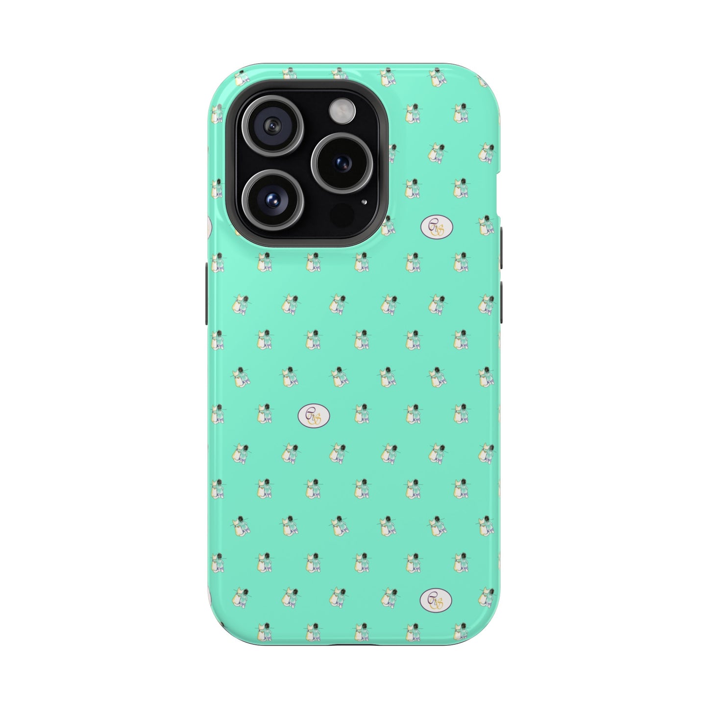 CTS Aqua - repeat pattern boy and dog, Impact-Resistant Phone Cases by artist Marie Frederique