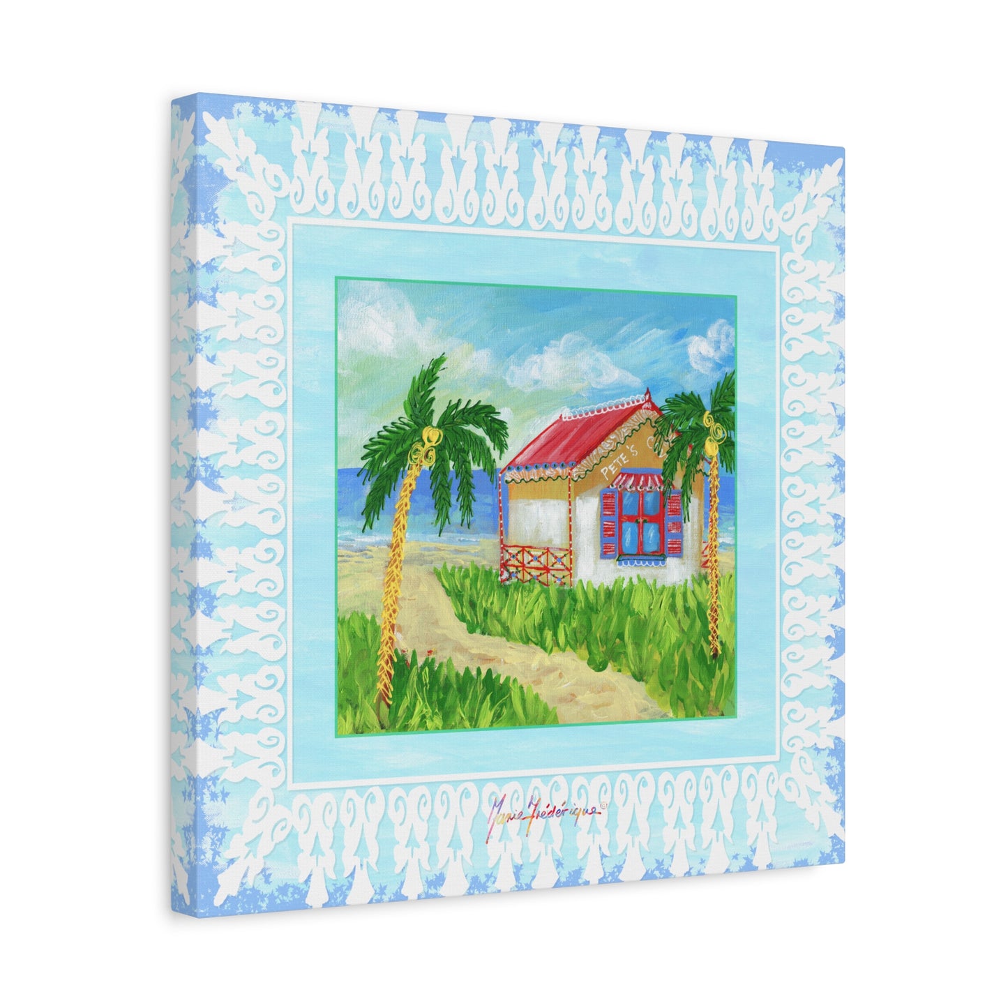 Beach cabin, Coastal Canvas Wall Art - by artist Marie Frederique