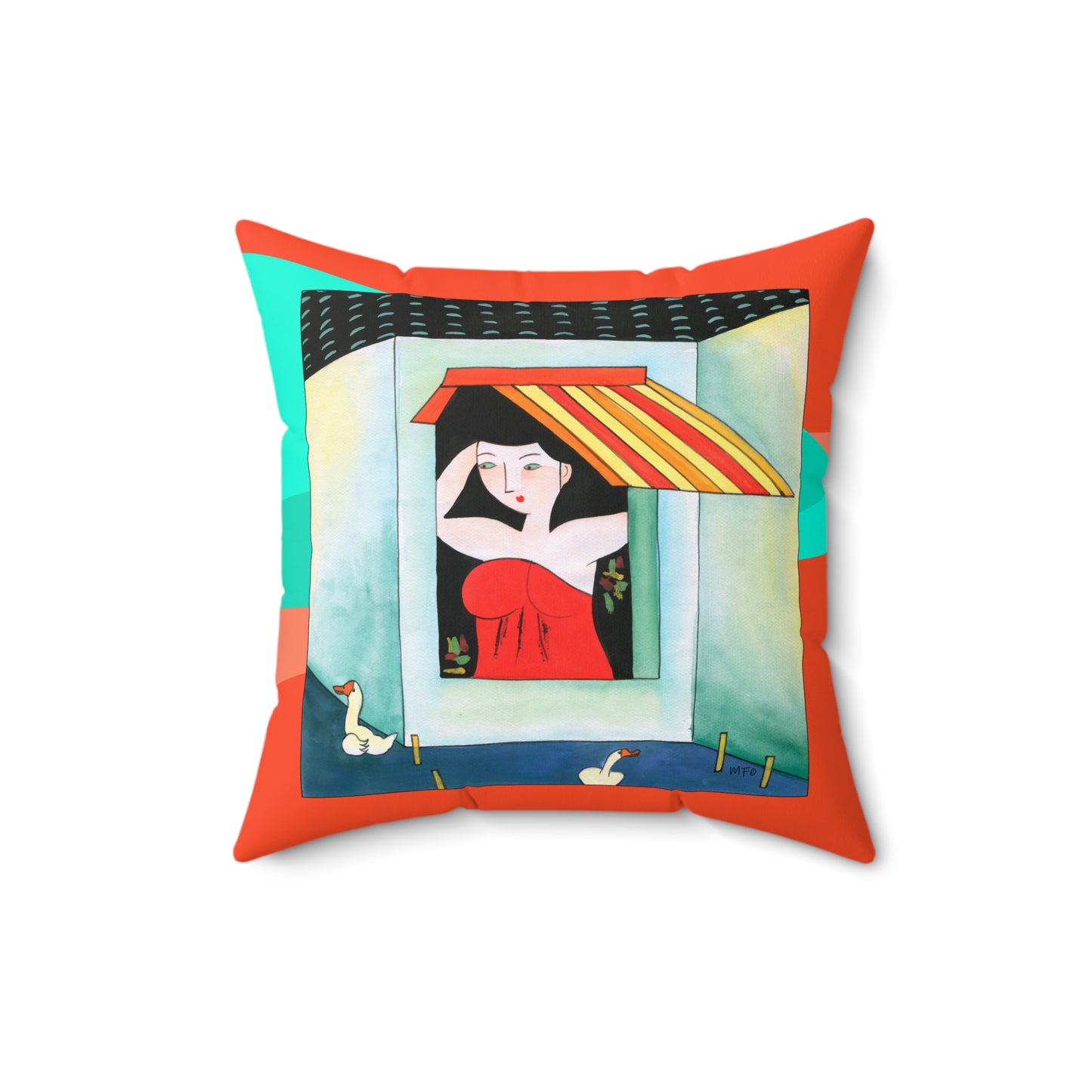 Bold vibrant exotic Faux Suede Square Pillow by artist Marie Frederique