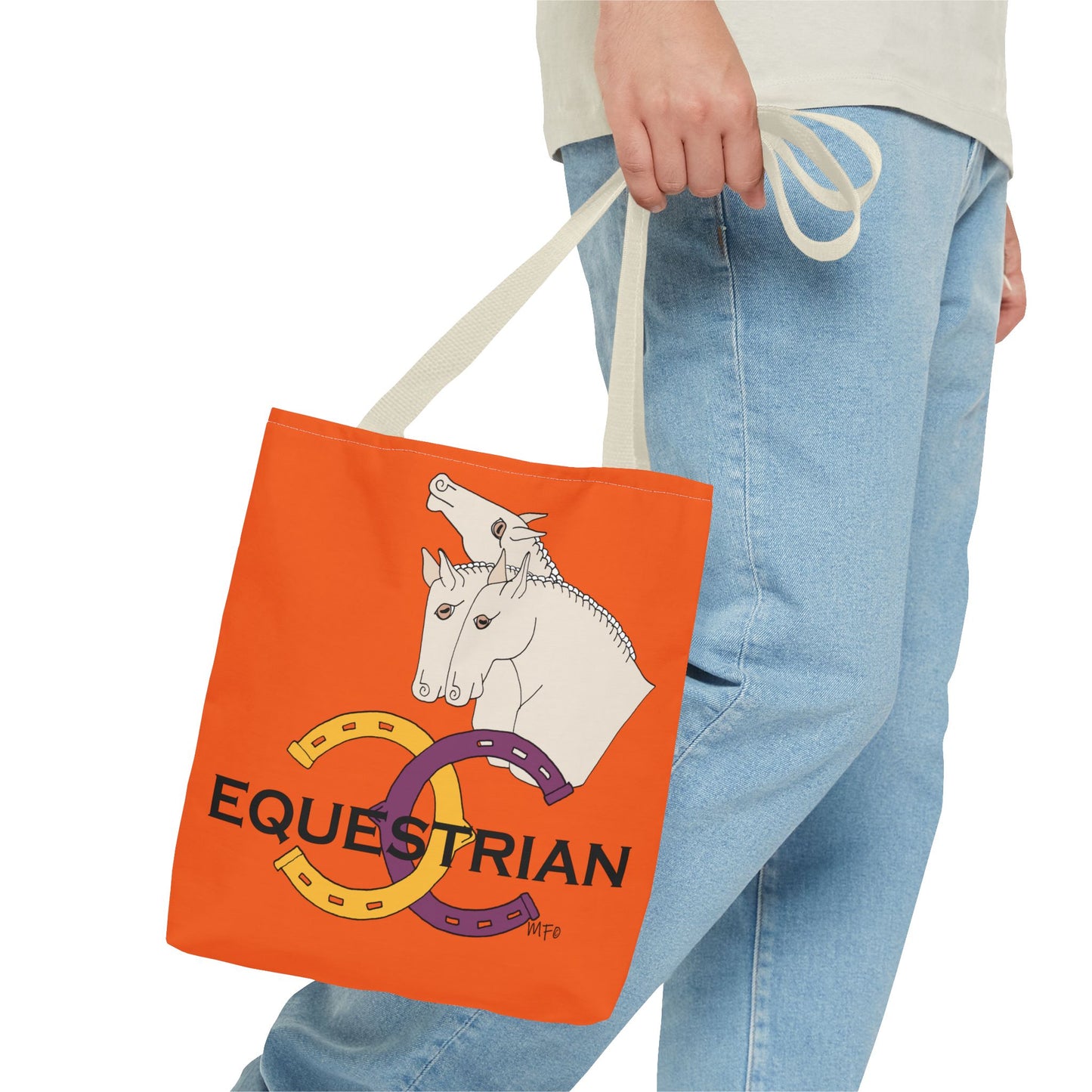 EQUESTRIAN CTS, Orange Tote Bag in 3 sizes and black or beige handles by artist Marie Frederique