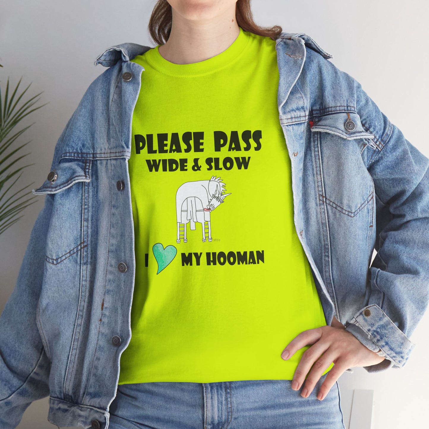 Equestrian safety awareness top - Please Pass Wide & Slow, I ❤️ My Hooman by artist Marie Frederique