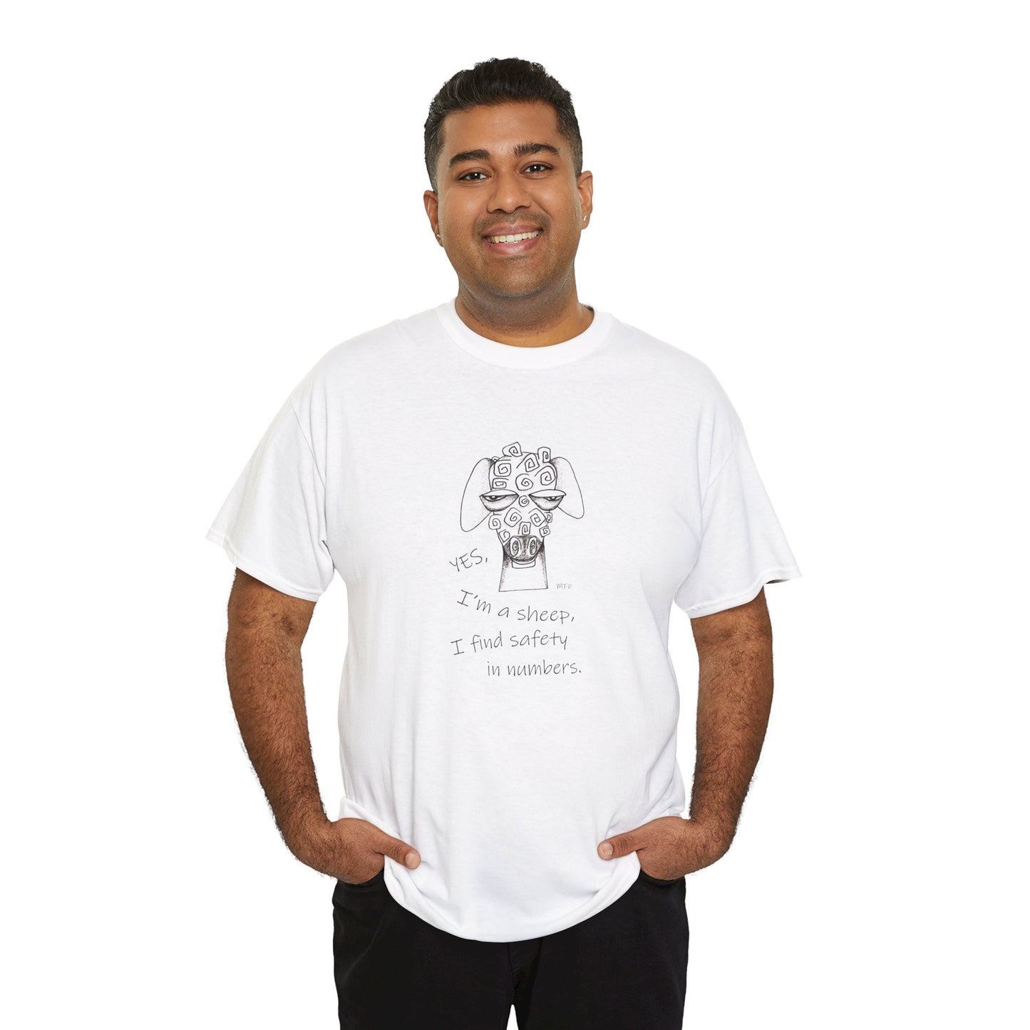 Sheep Lovers - Safety in Numbers. Unisex Heavy Cotton Tee by artist Marie Frederique