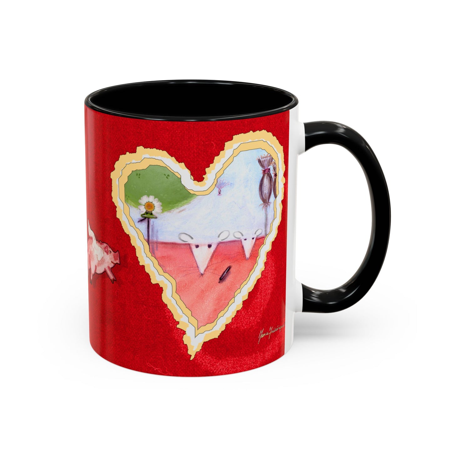 Valentine Watermelon wishes with flying pig - Accent Coffee Mug (11, 15oz) by artist Marie Frederique