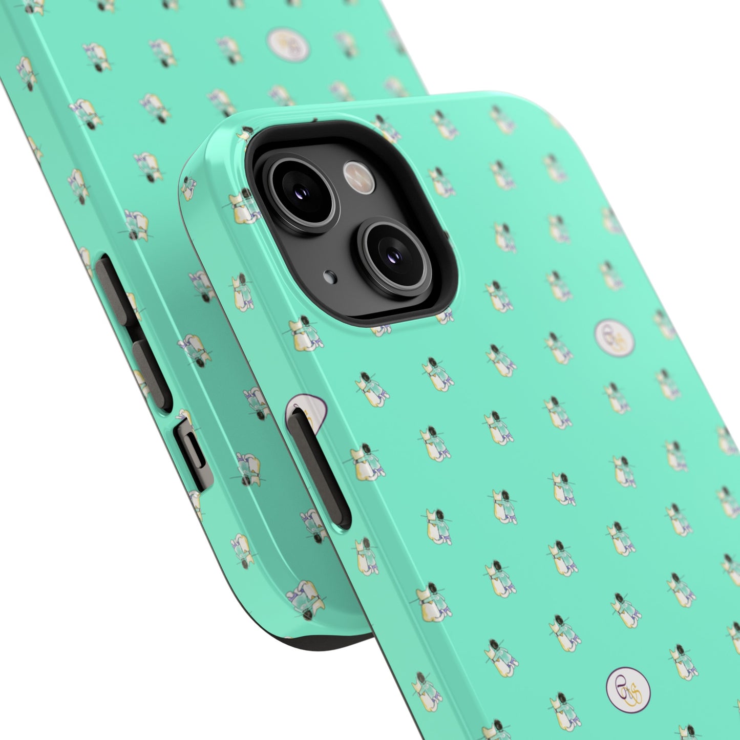 CTS Aqua - repeat pattern boy and dog, Impact-Resistant Phone Cases by artist Marie Frederique