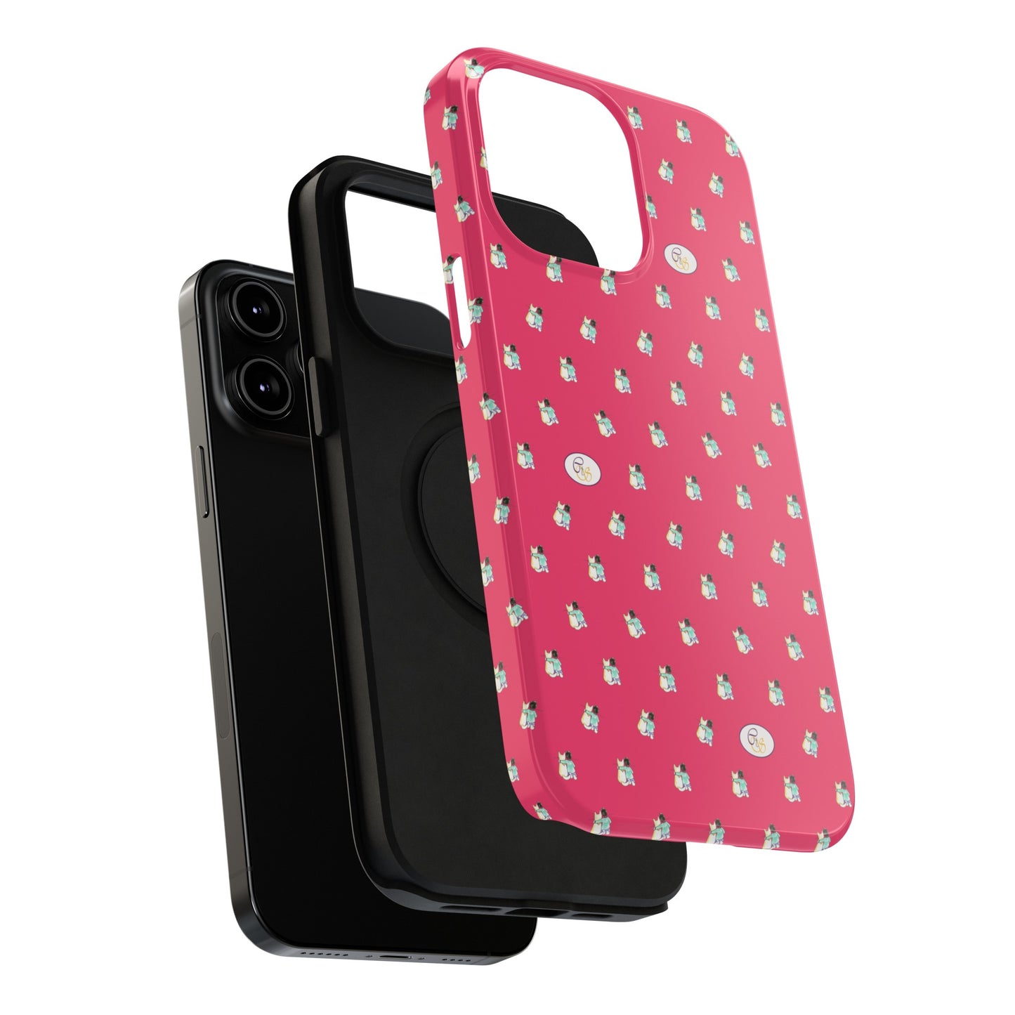 CTS Pink - repeat pattern boy and dog, Impact-Resistant Phone Cases by artist Marie Frederique