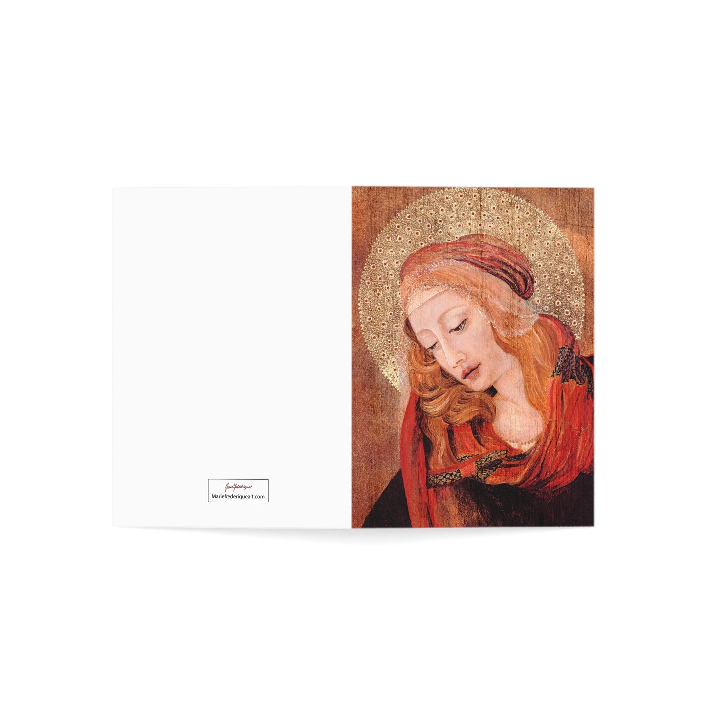 Madonna Icon blank inside Greeting Cards in reds, browns and gold (1, 10, 30, and 50pcs) by Artist Marie Frederique