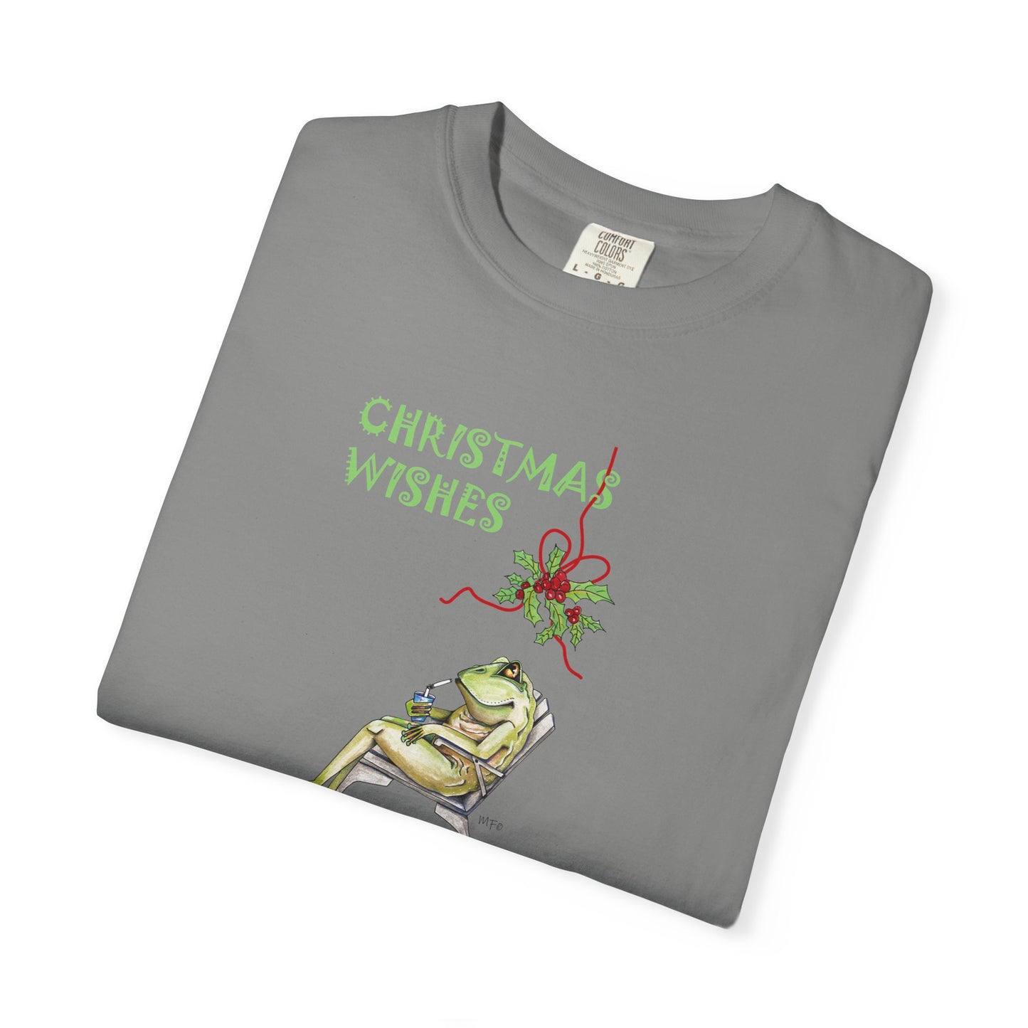 Christmas Wishes, Frenchie Frog T-Shirt by artist Marie Frederique