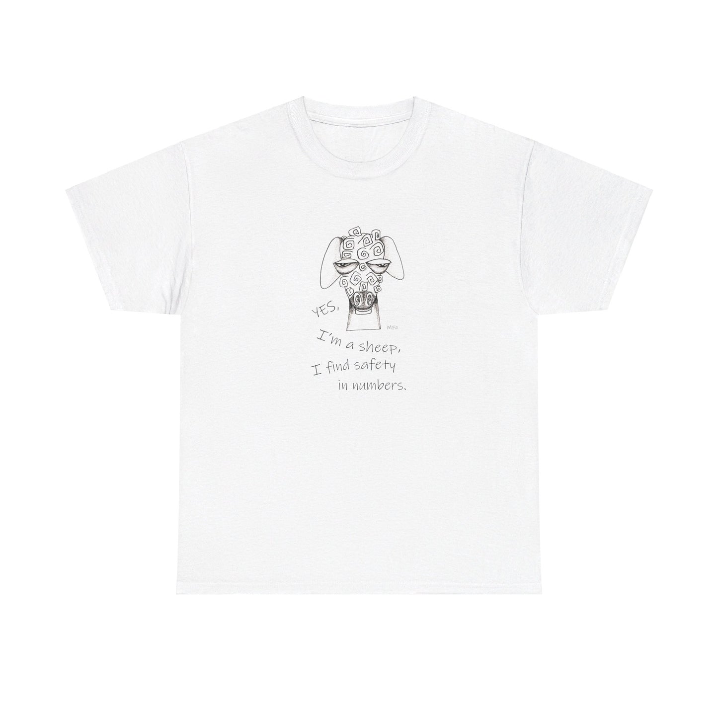 Sheep Lovers - Safety in Numbers. Unisex Heavy Cotton Tee by artist Marie Frederique