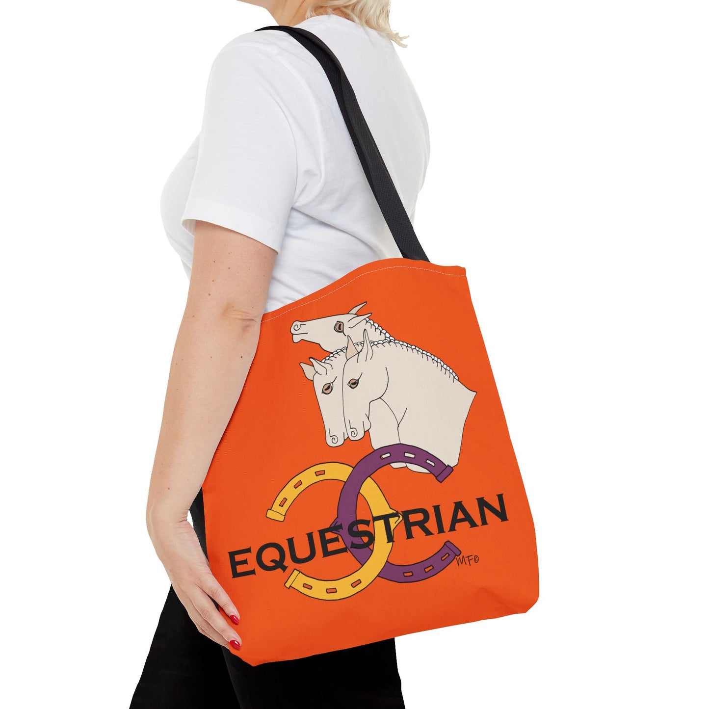 EQUESTRIAN CTS, Orange Tote Bag in 3 sizes and black or beige handles by artist Marie Frederique