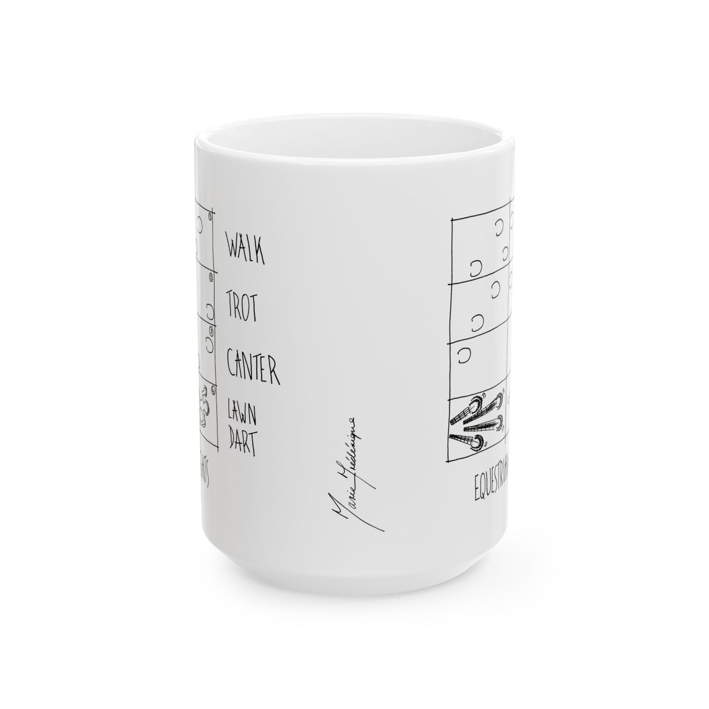 CTS Lawndart, Equestrian Gaits humor - Ceramic Mug, (11oz, 15oz) by artist Marie Frederique