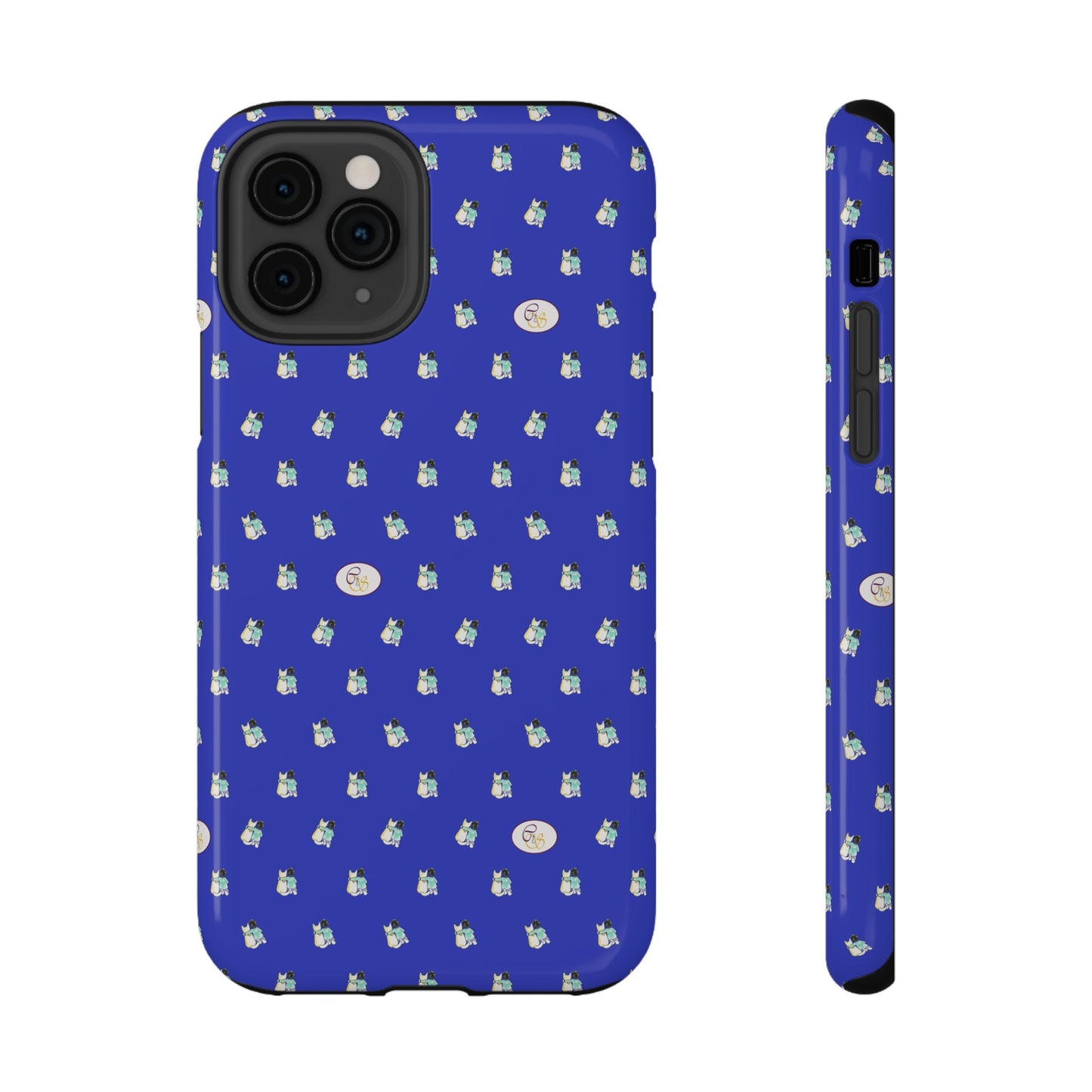 CTS Blue - repeat pattern boy and dog, Impact-Resistant Phone Cases by artist Marie Frederique