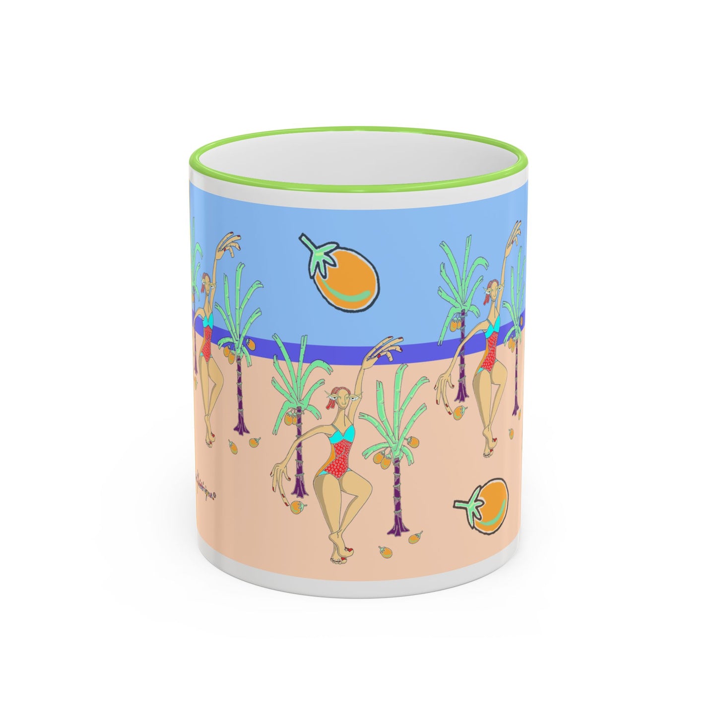 Tropical Beach Pattern Accent Rim Mug (11oz/15oz) by artist Marie Frederique