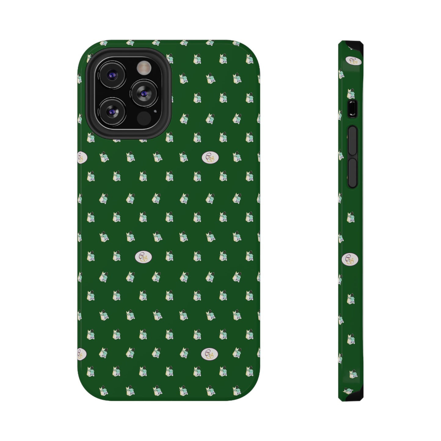 CTS Green - repeat pattern boy and dog, Impact-Resistant Phone Cases by artist Marie Frederique