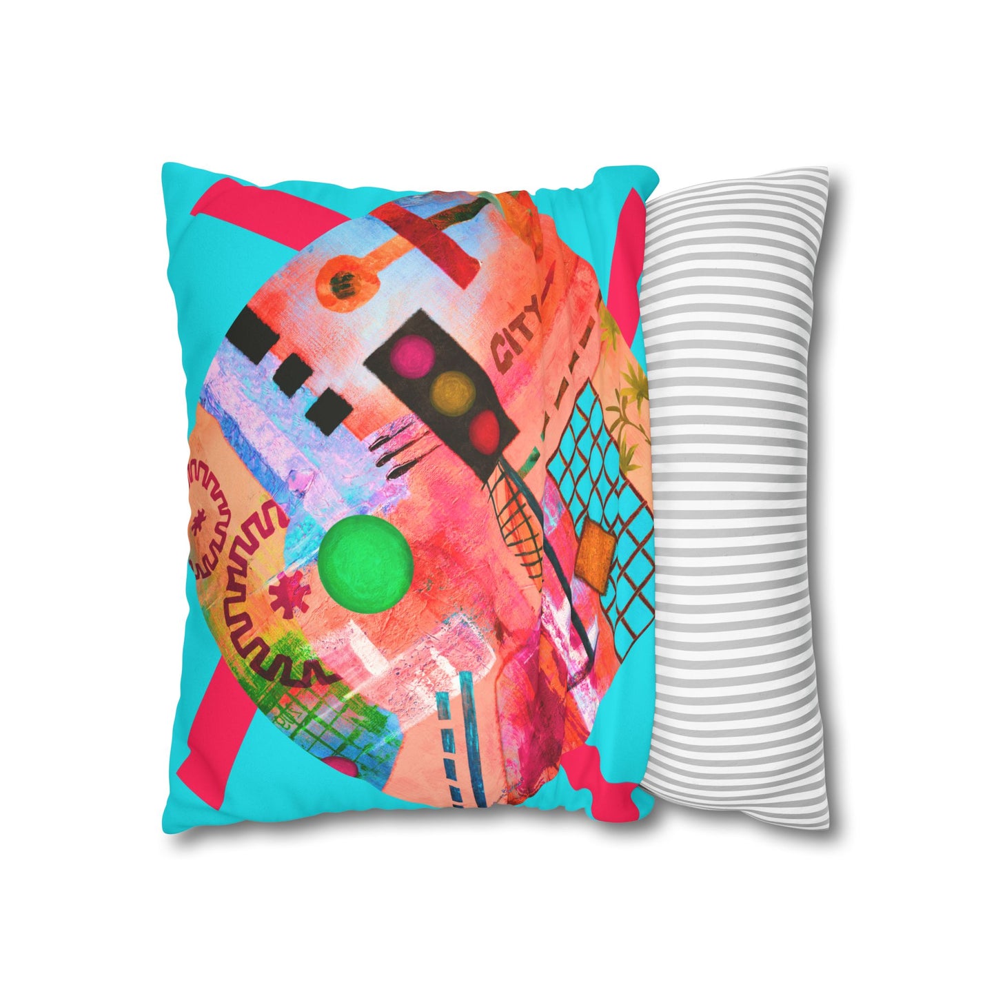 Urban City-Themed Faux Suede Pillowcase by artist Marie Frederique (Pillow not included)