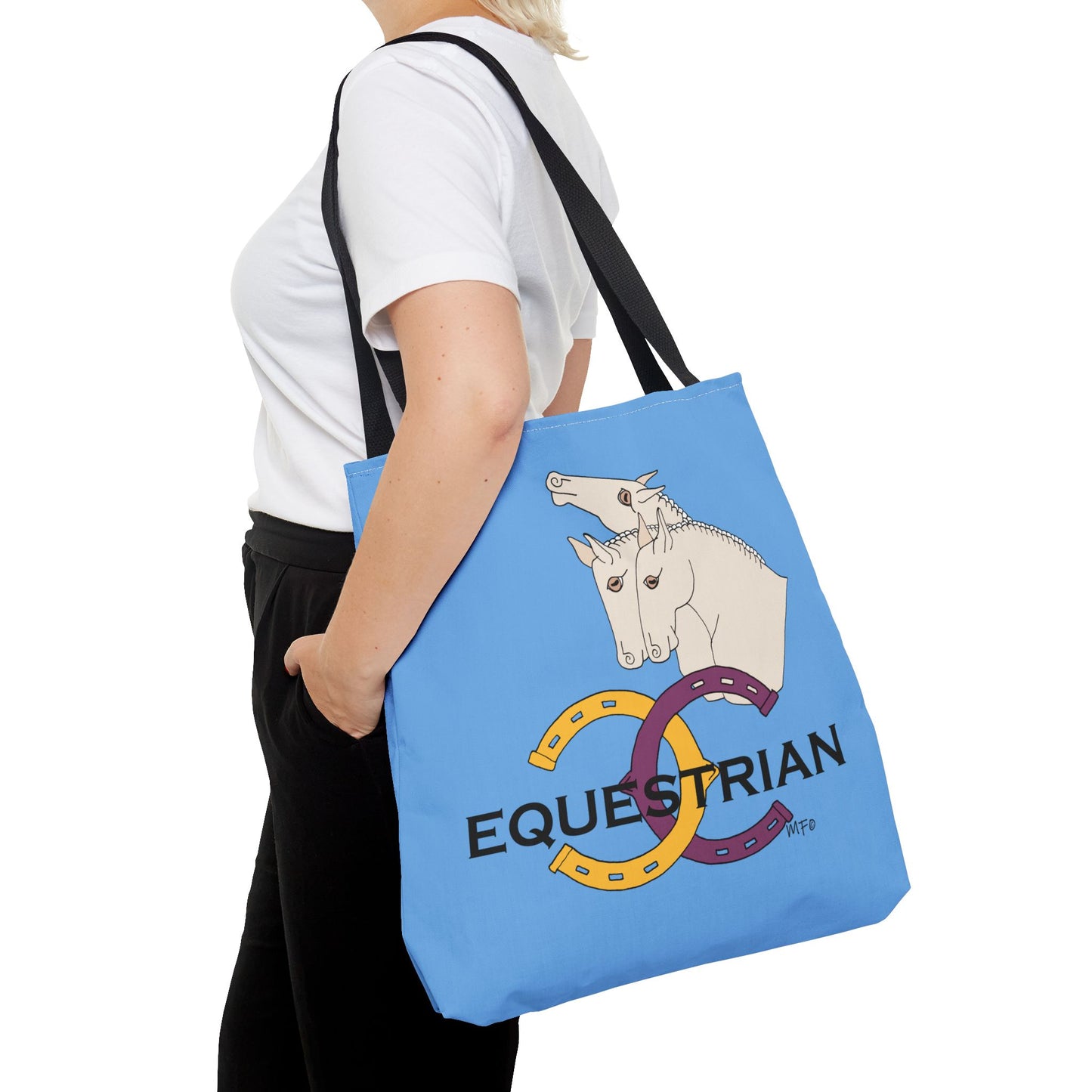 EQUESTRIAN CTS, Light Blue Tote Bag in 3 sizes and black or beige handles by artist Marie Frederique