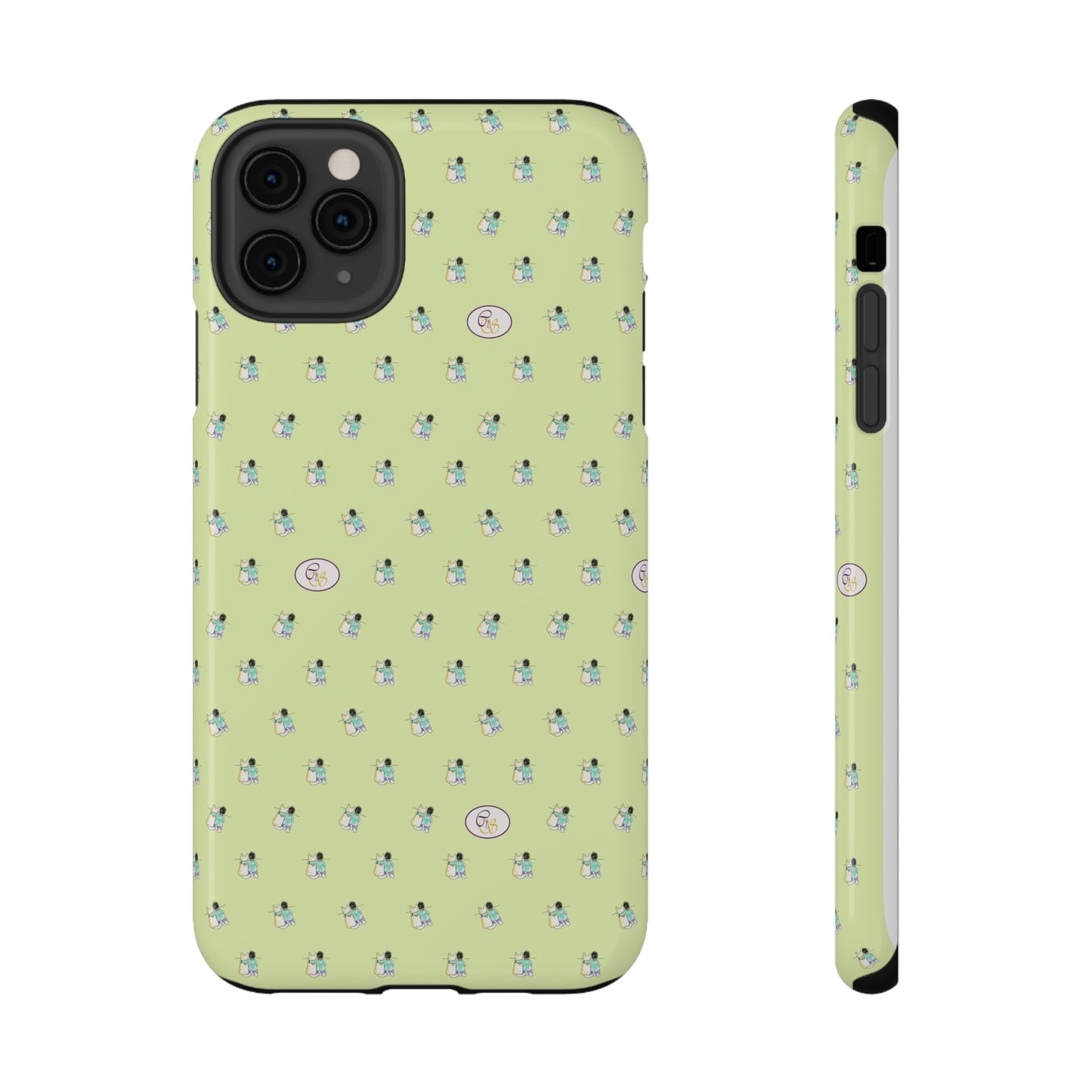 CTS Light Green - repeat pattern boy and dog, Impact-Resistant Phone Cases by artist Marie Frederique