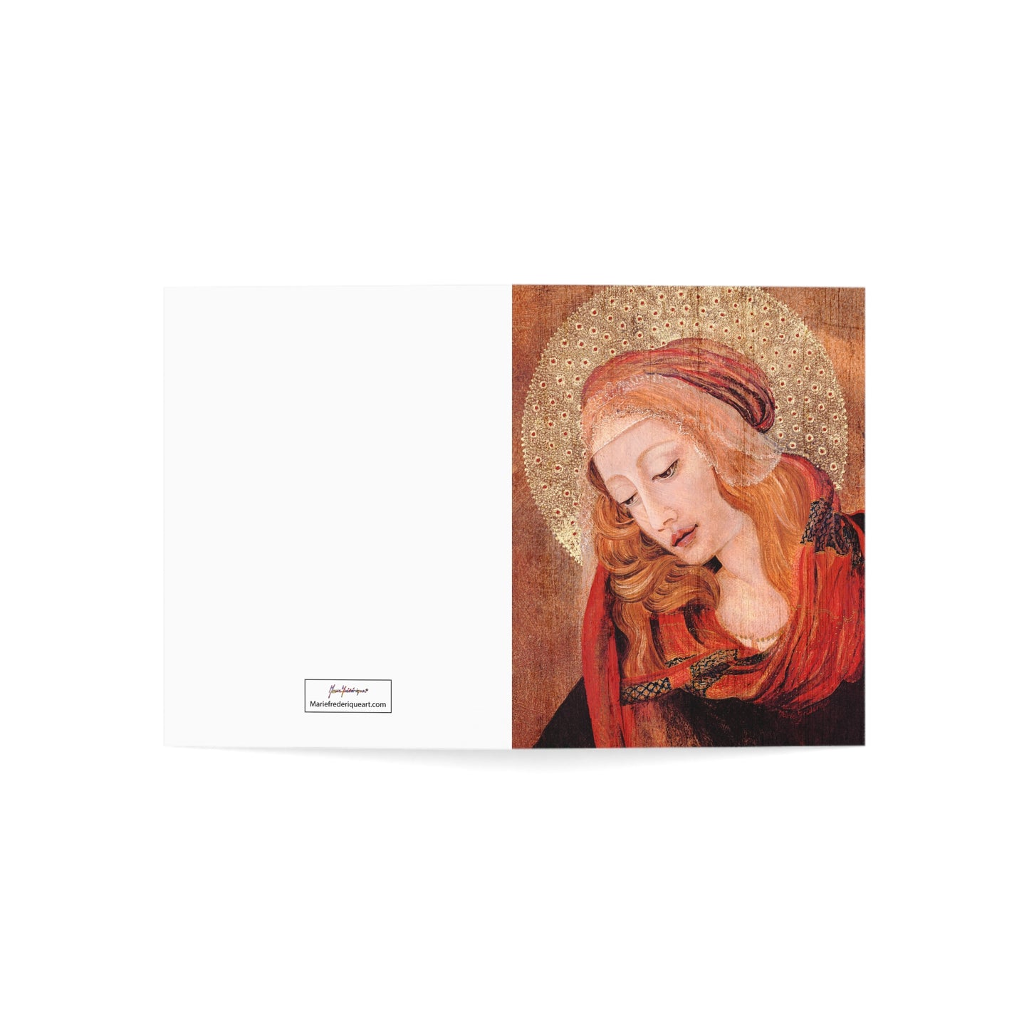 Madonna Icon blank inside Greeting Cards in reds, browns and gold (1, 10, 30, and 50pcs) by Artist Marie Frederique