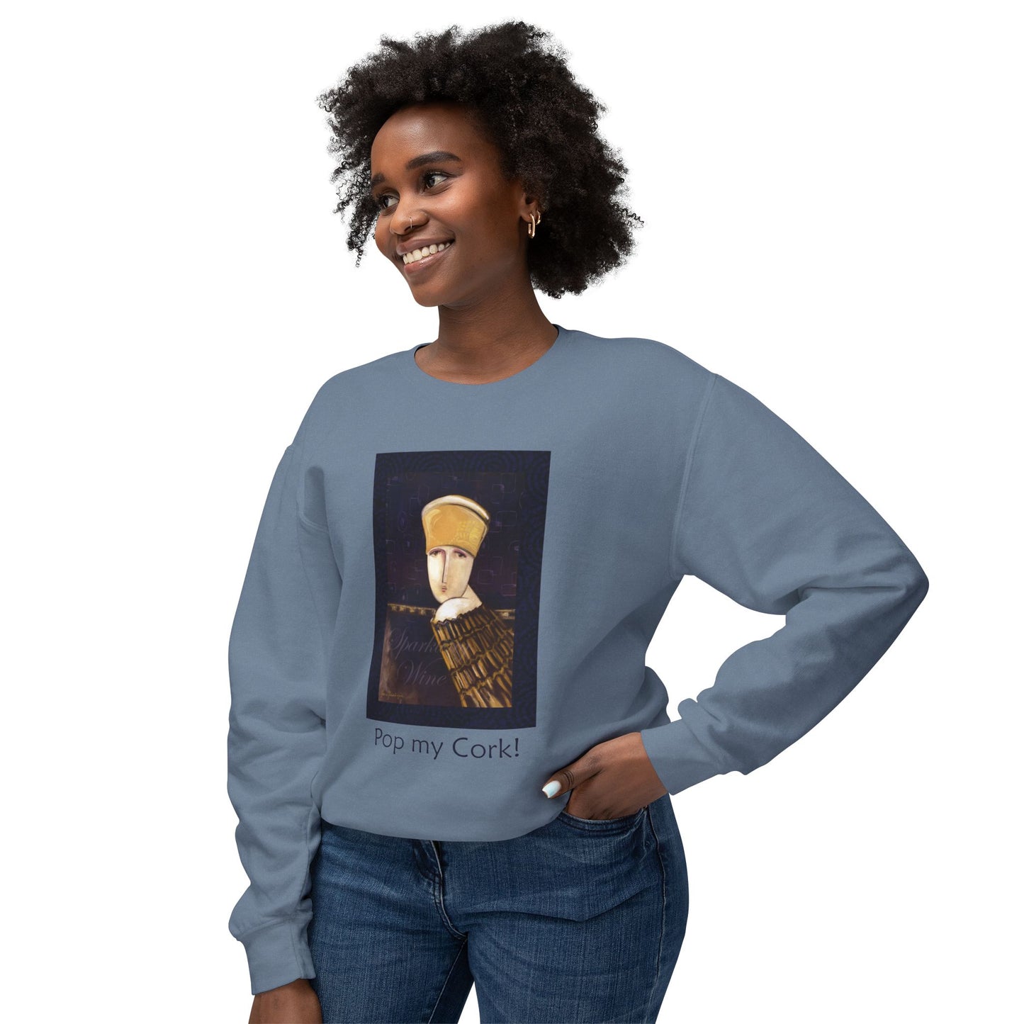 Champagne Bottle Lightweight Sweatshirt - Pop My Cork Celebration Apparel by artist Marie Frederique