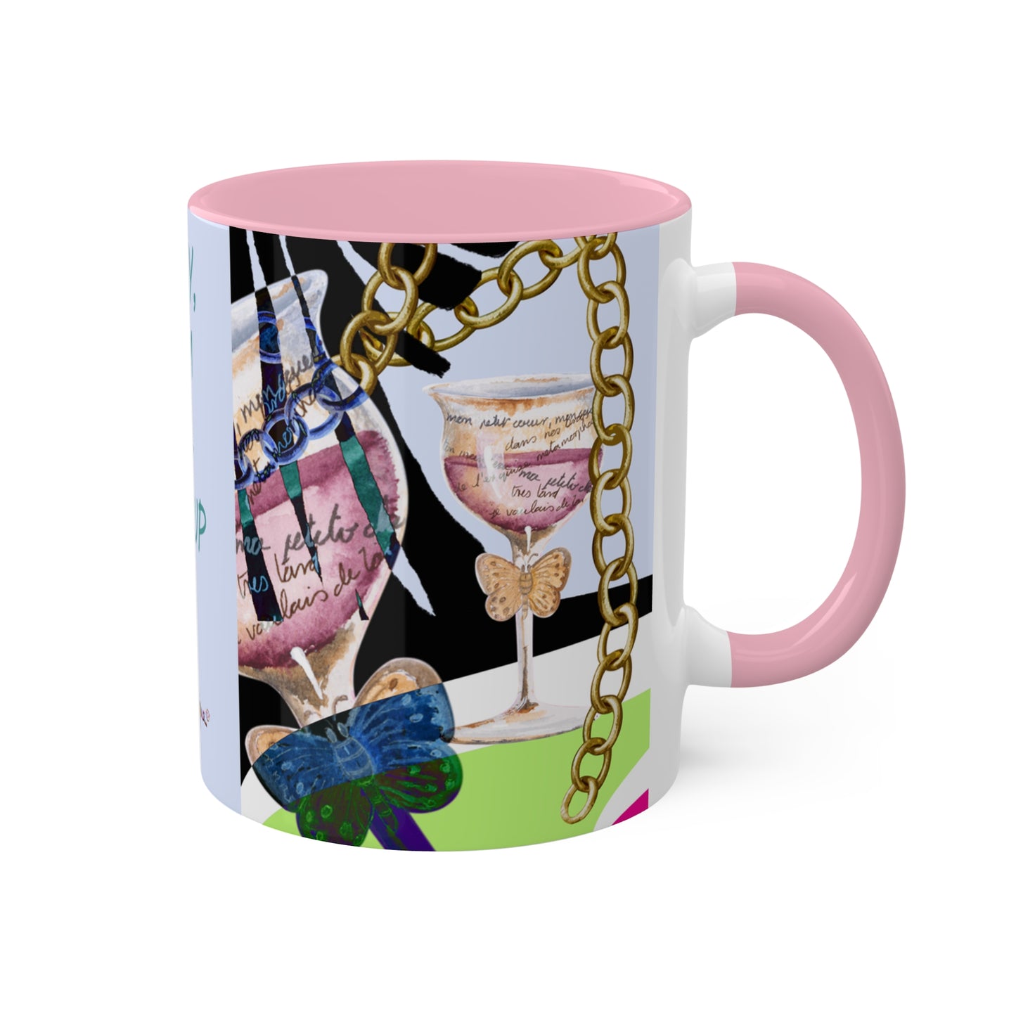 Haute Couture Colorful Mug in 4 color options of Black, Light Green, Light Blue and Pink 11oz By Artist Marie Frederique