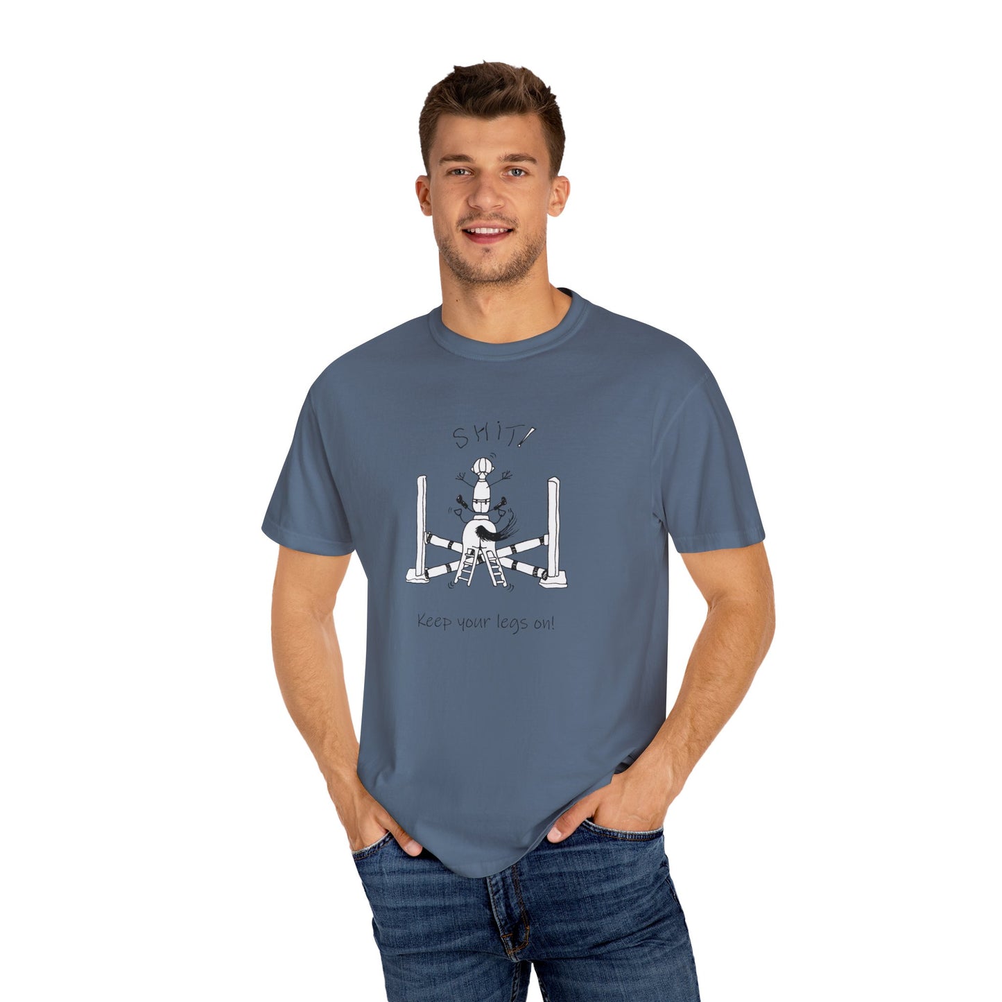 CTS - Keep your legs on! Equestrian Whimsical T in 5 colors- Unisex Garment-Dyed T-shirt by artist Marie Frederique