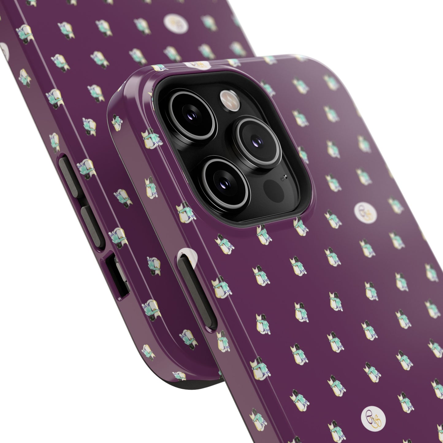 CTS Purple - repeat pattern boy and dog, Impact-Resistant Phone Cases by artist Marie Frederique