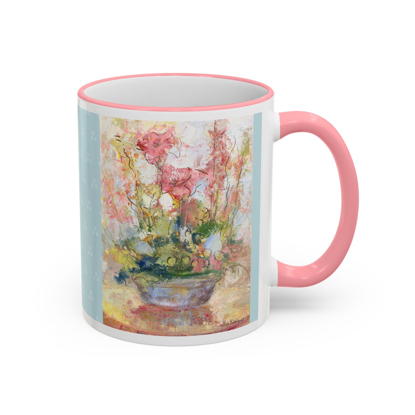 Floral Watercolor Accent Rim Mug — Pastel Bouquet Coffee Cup (11oz & 15oz) by artist Marie Frederique