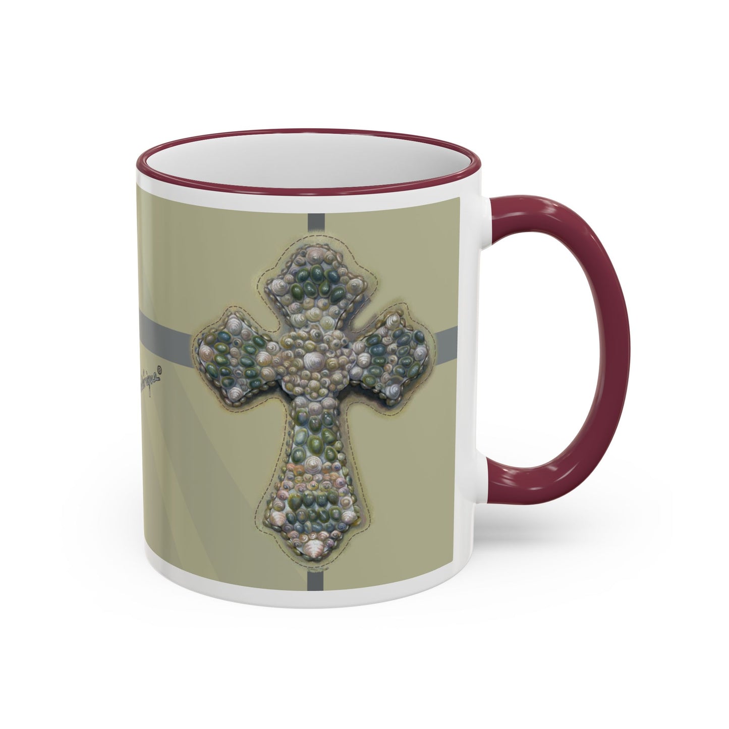 Embellished Inspirational Cross Accent Rim Mug — 'Keep the Faith' Coffee Cup (11oz, 15oz) by artist Marie Frederique