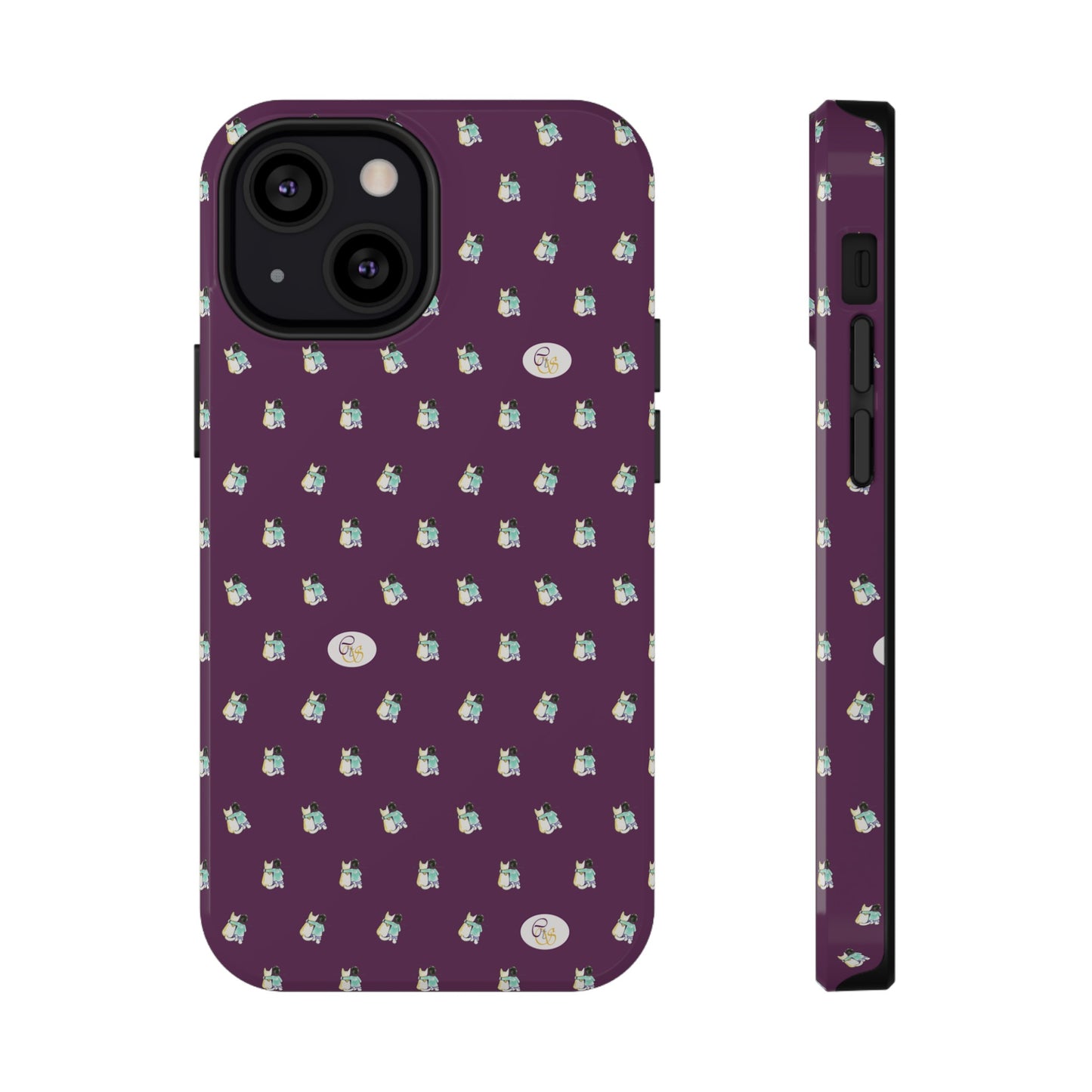 CTS Purple - repeat pattern boy and dog, Impact-Resistant Phone Cases by artist Marie Frederique