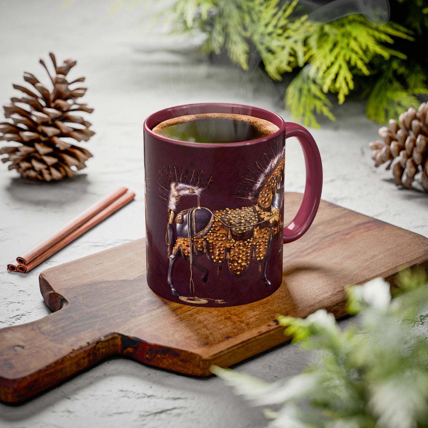 Horse in Antique Ceremonial Gold - Colorful Mug by Artist Marie Frederique
