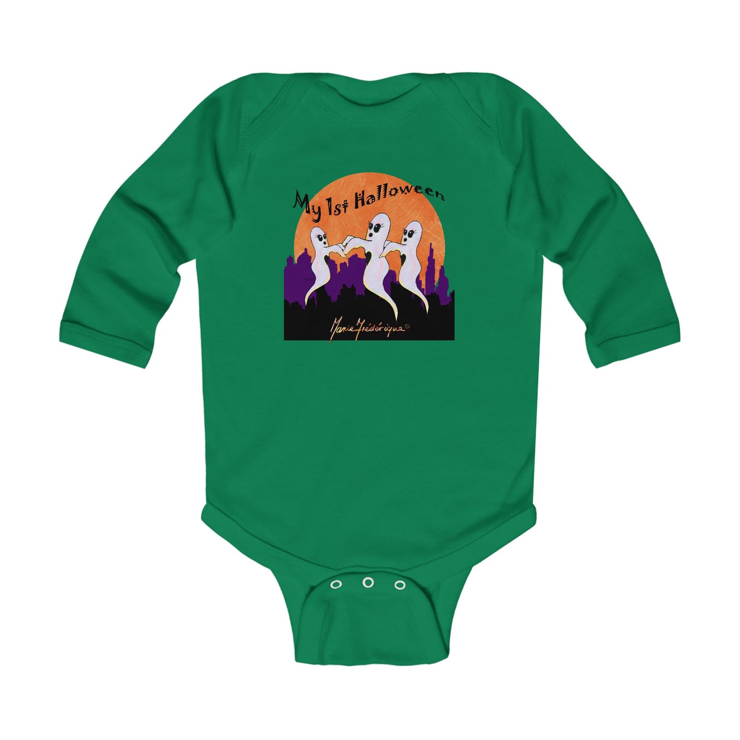 My 1st Halloween, Infant Long Sleeve Bodysuit by artist Marie Frederique